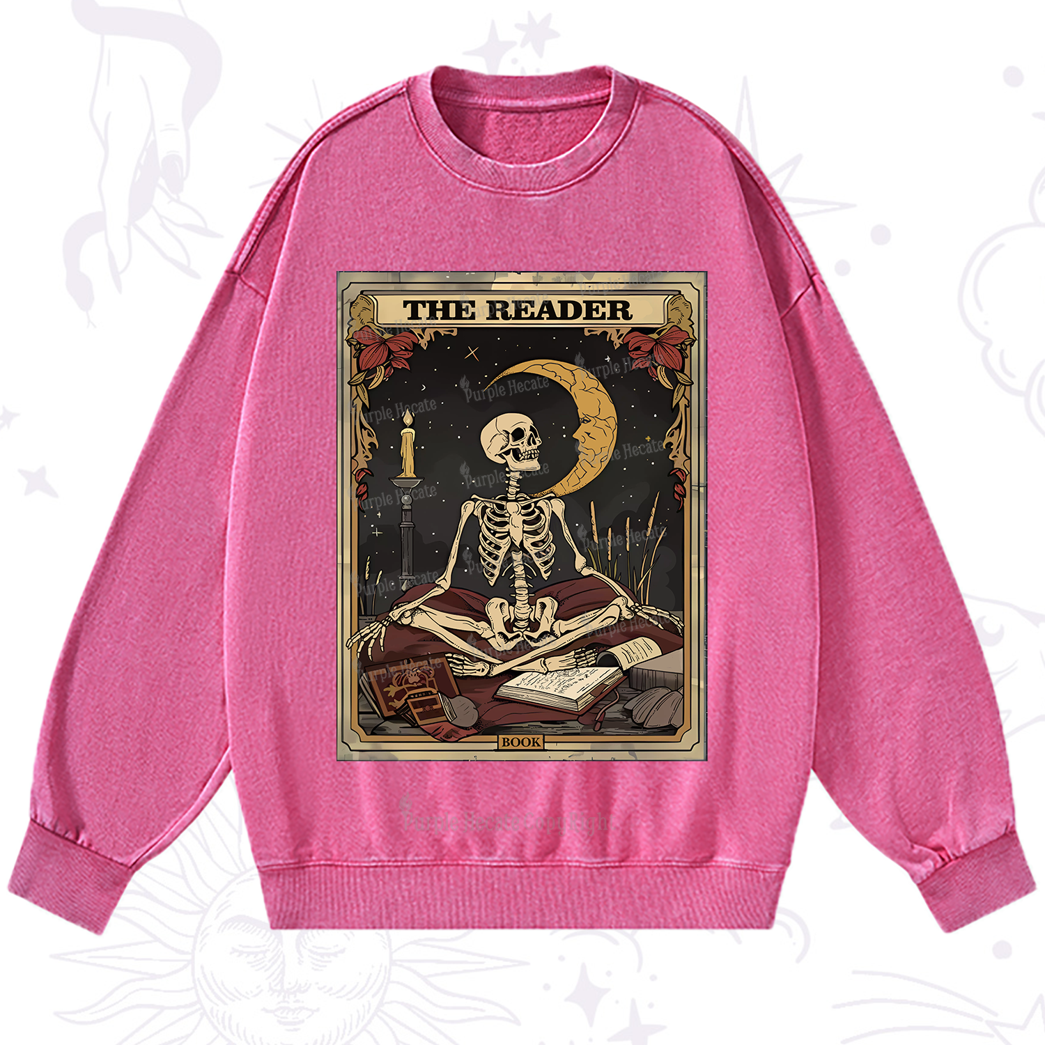 Purplehecate The Reader Tarot Card Washed Sweatshirt