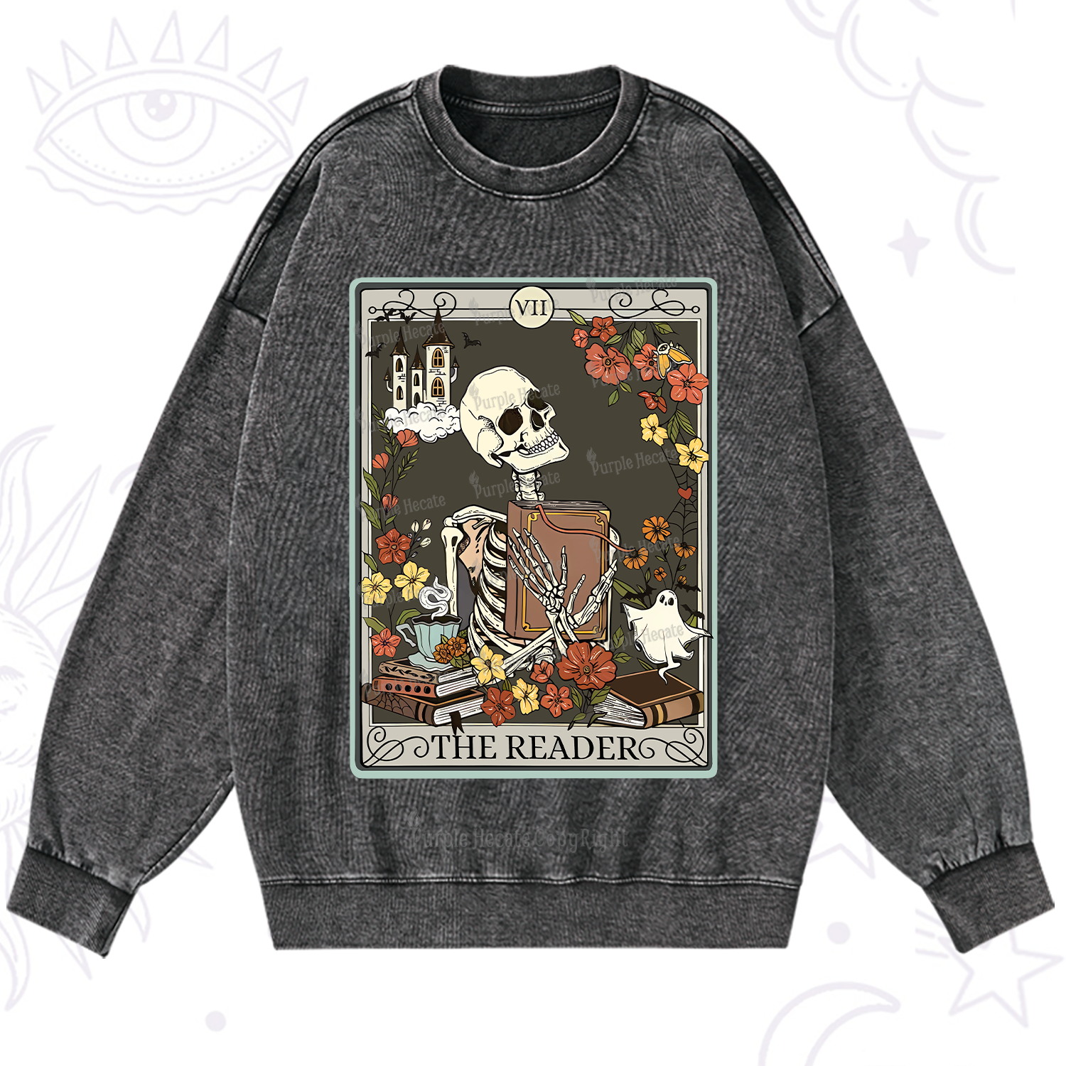 Purplehecate The Reader Tarot Card Washed Sweatshirt