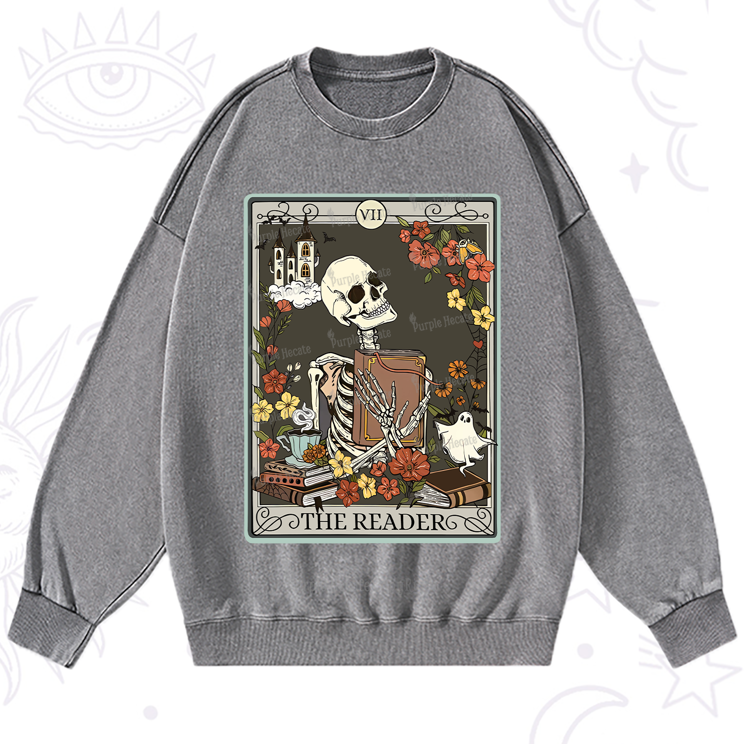 Purplehecate The Reader Tarot Card Washed Sweatshirt
