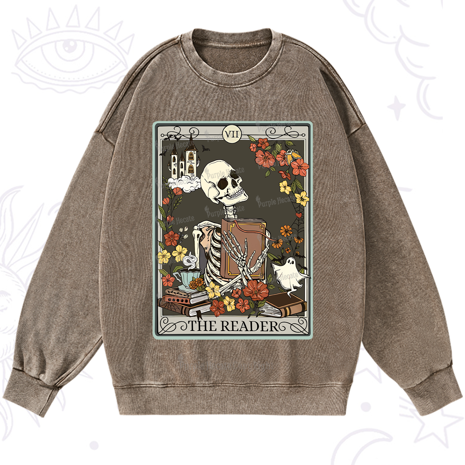 Purplehecate The Reader Tarot Card Washed Sweatshirt