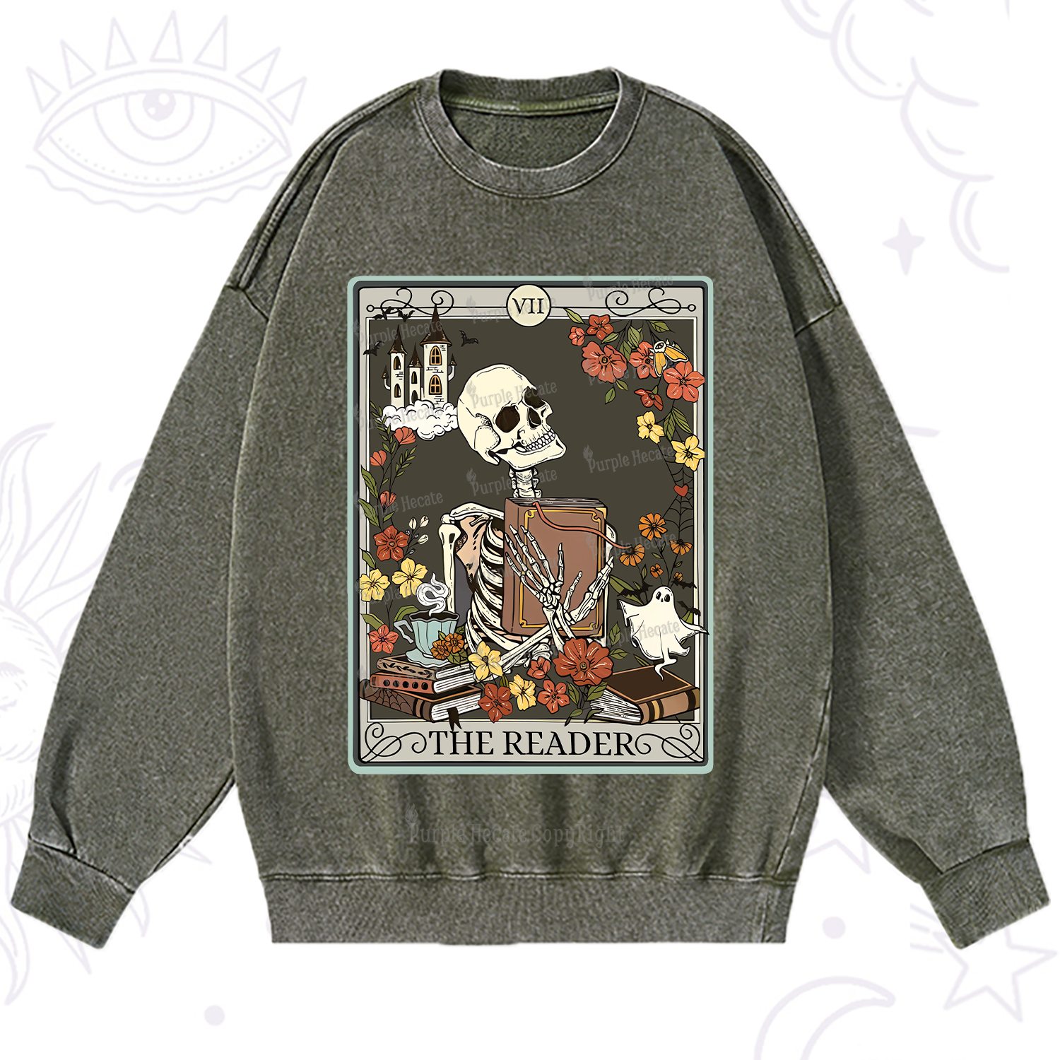 Purplehecate The Reader Tarot Card Washed Sweatshirt