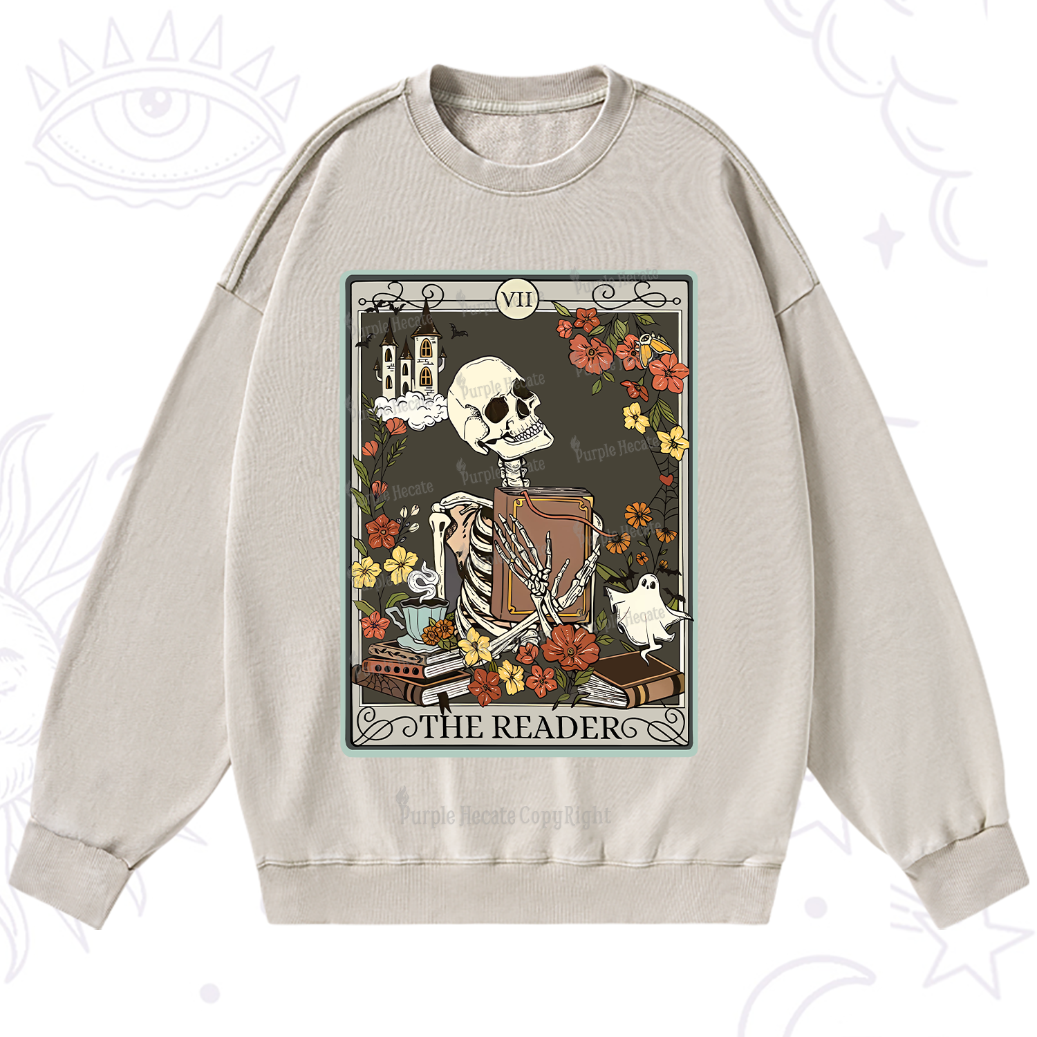 Purplehecate The Reader Tarot Card Washed Sweatshirt