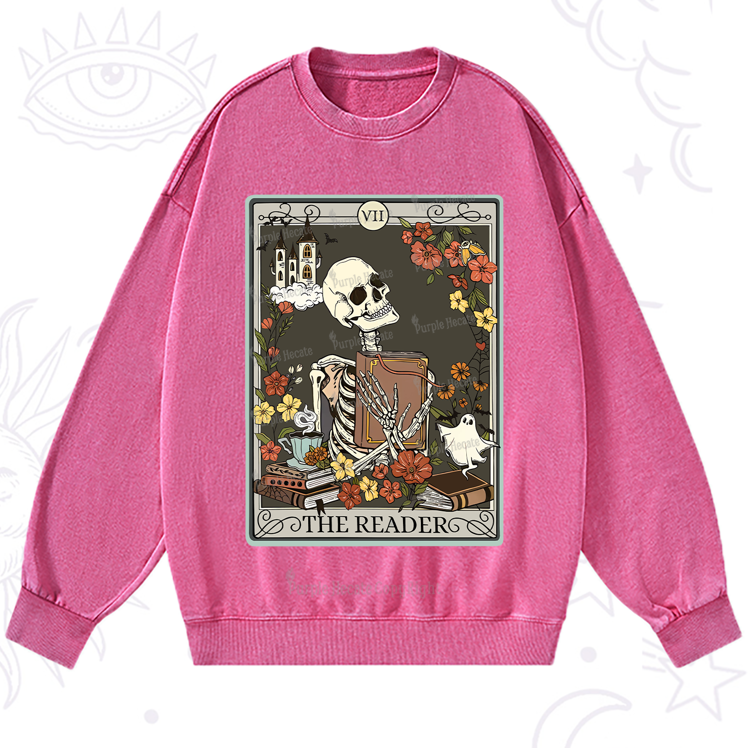 Purplehecate The Reader Tarot Card Washed Sweatshirt