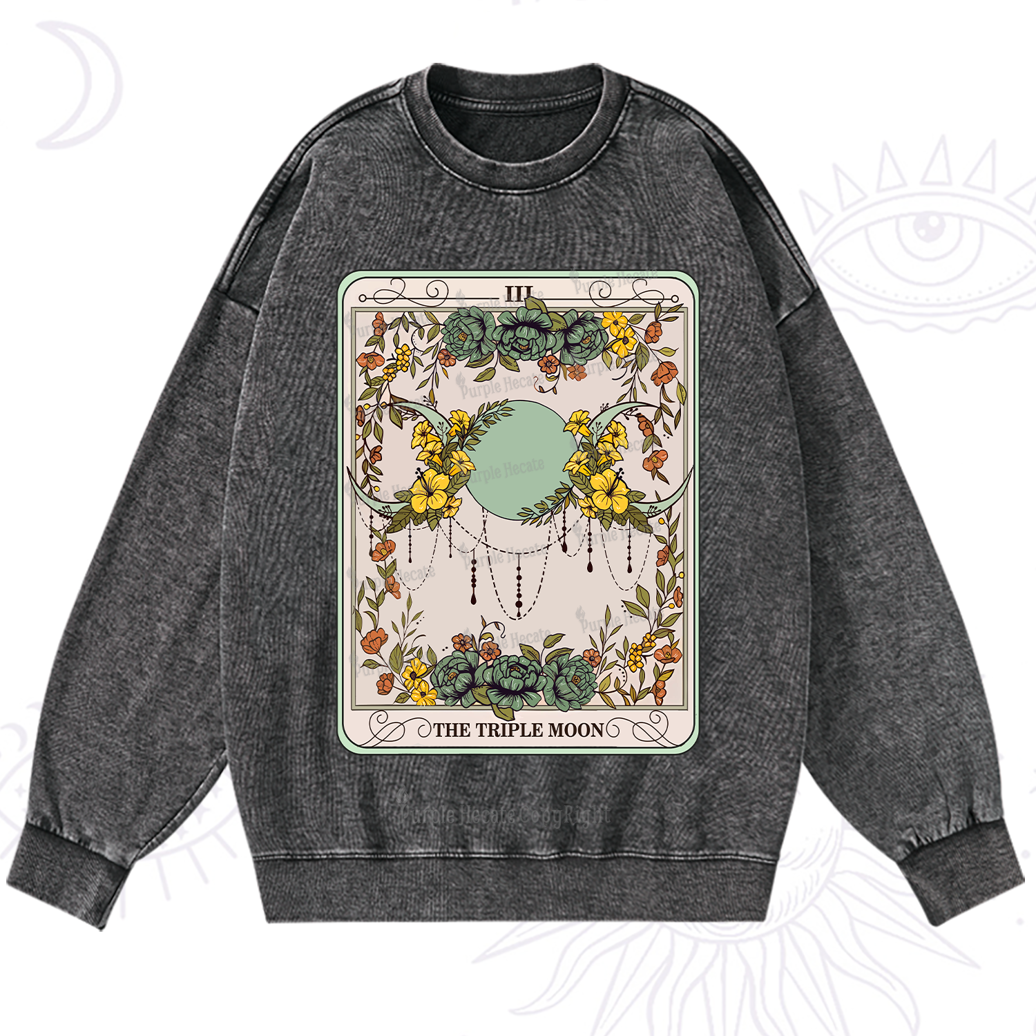 Purplehecate The Triple Moon Tarot Washed Sweatshirt