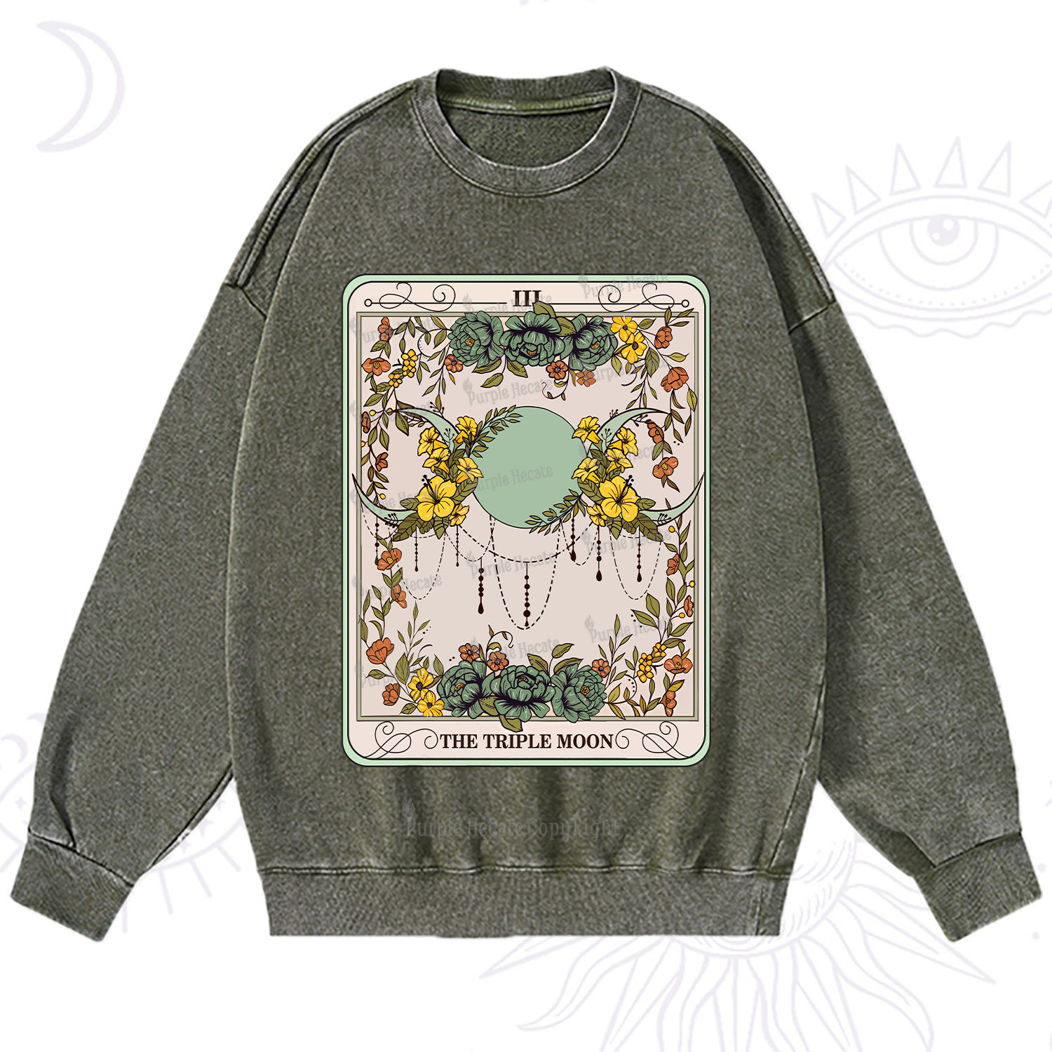 Purplehecate The Triple Moon Tarot Washed Sweatshirt