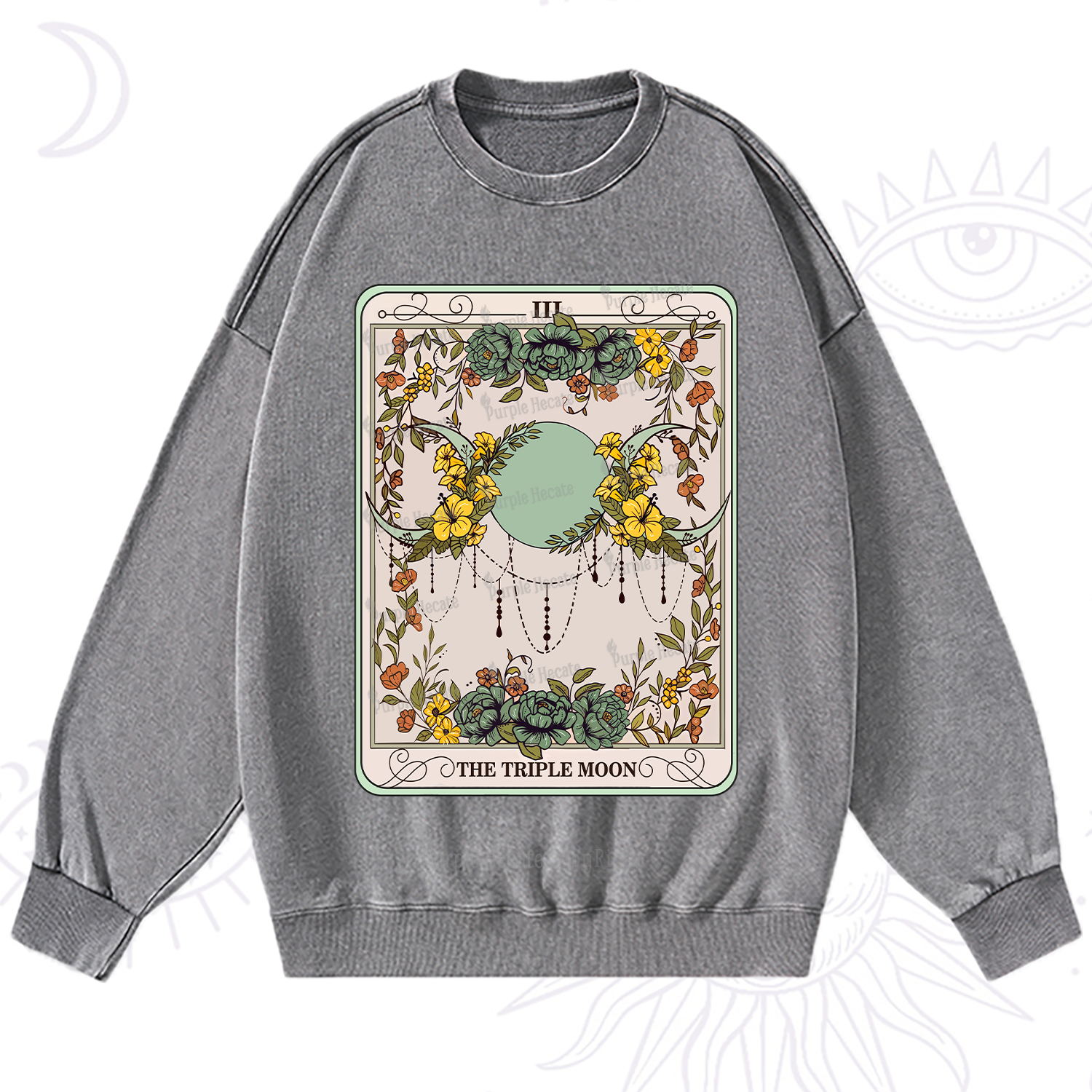 Purplehecate The Triple Moon Tarot Washed Sweatshirt
