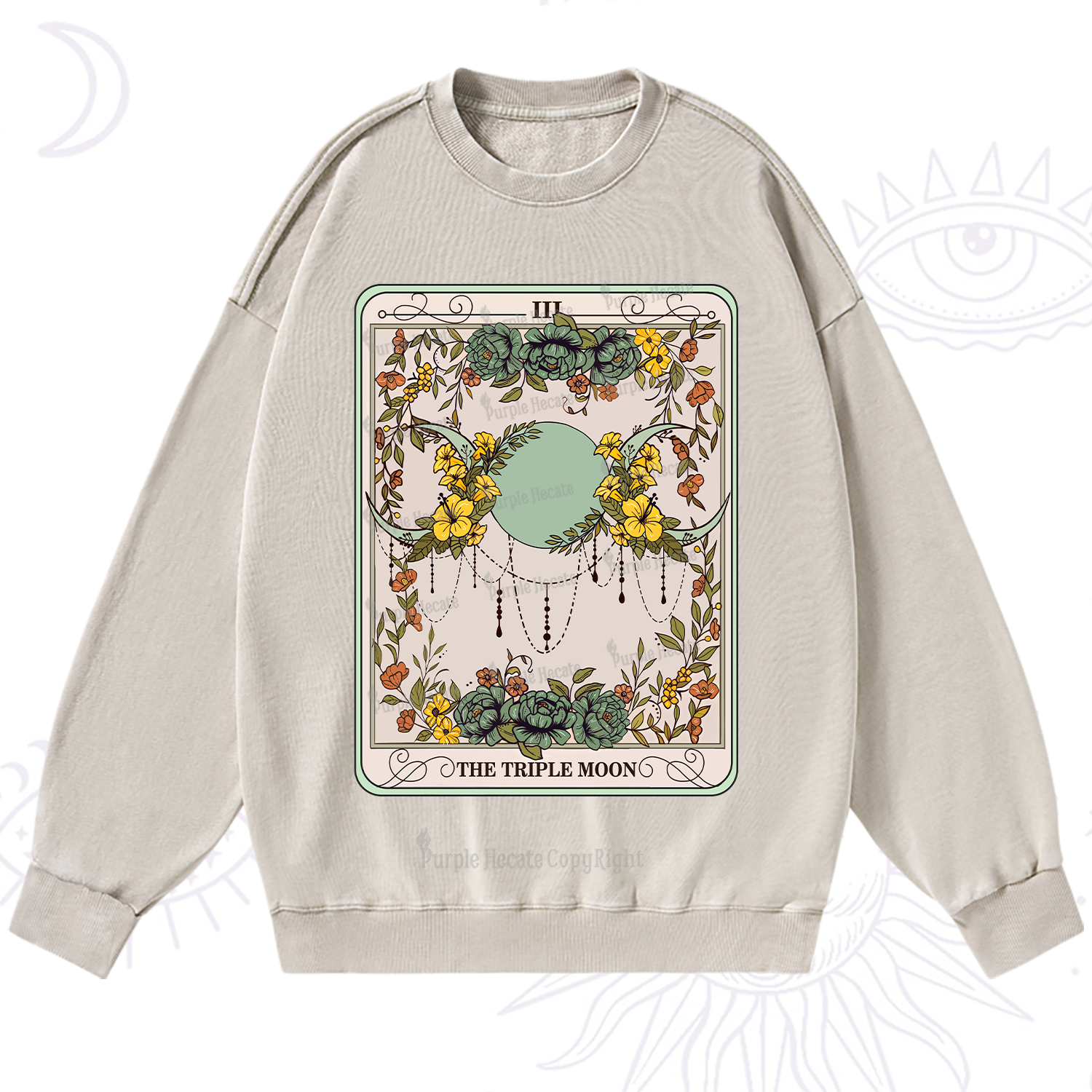 Purplehecate The Triple Moon Tarot Washed Sweatshirt