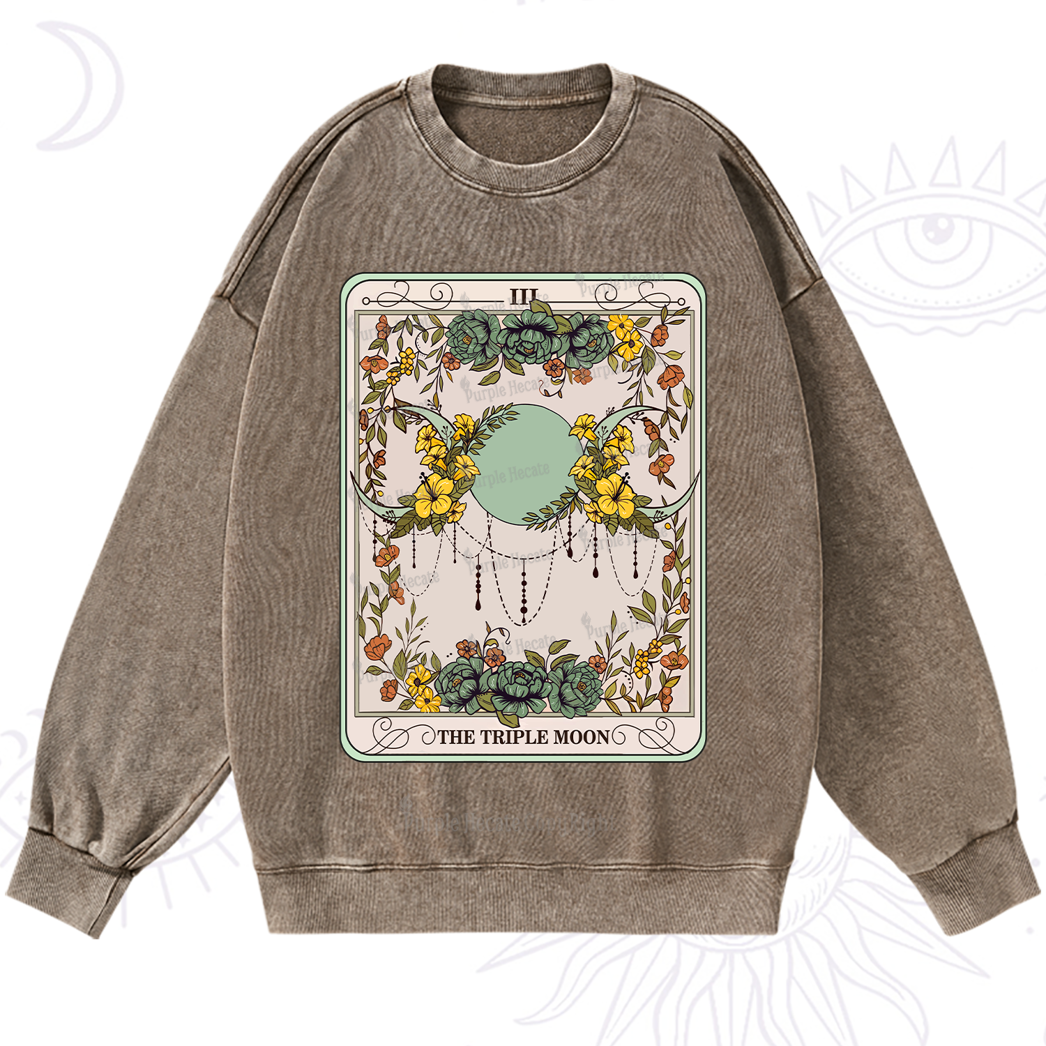 Purplehecate The Triple Moon Tarot Washed Sweatshirt