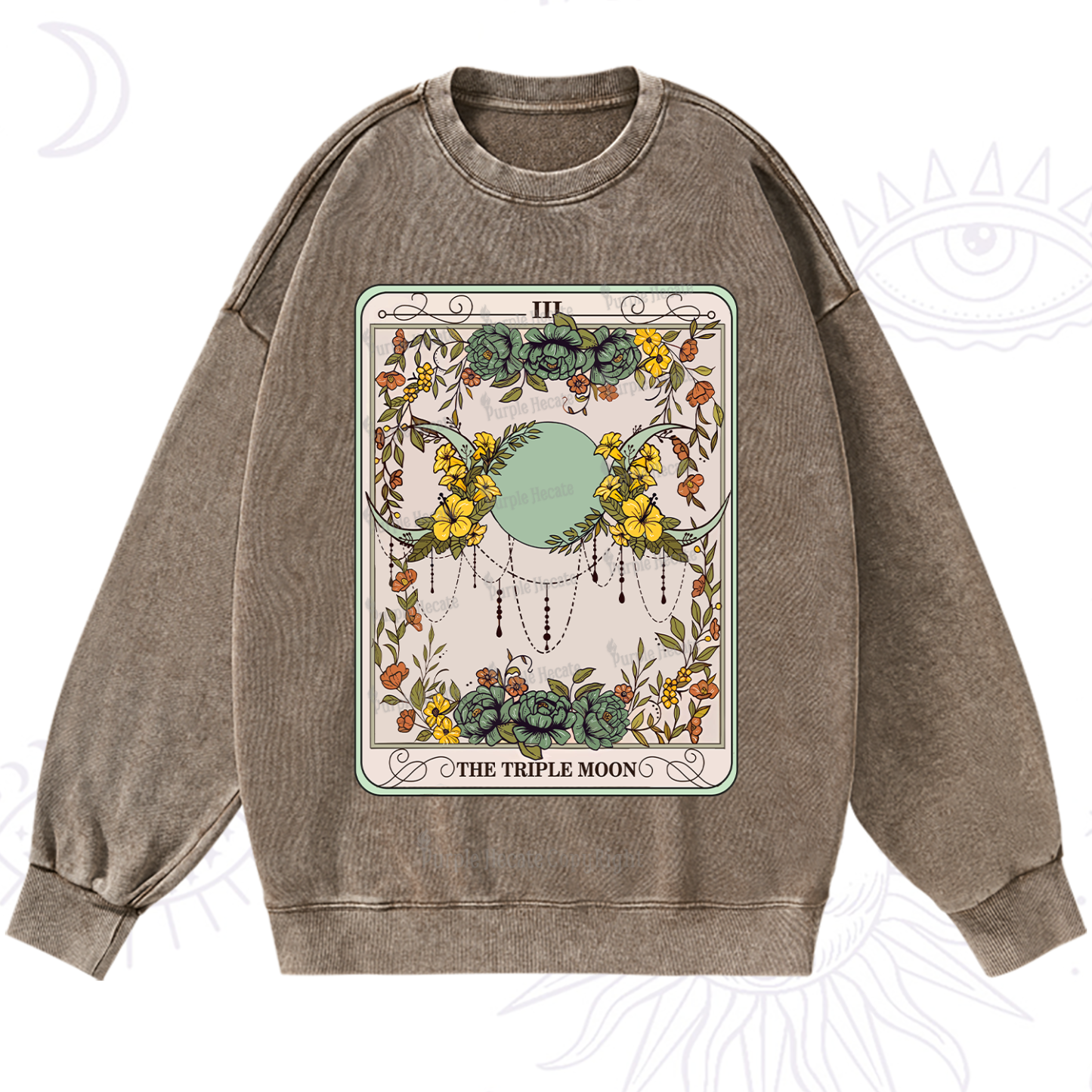 Purplehecate The Triple Moon Tarot Washed Sweatshirt