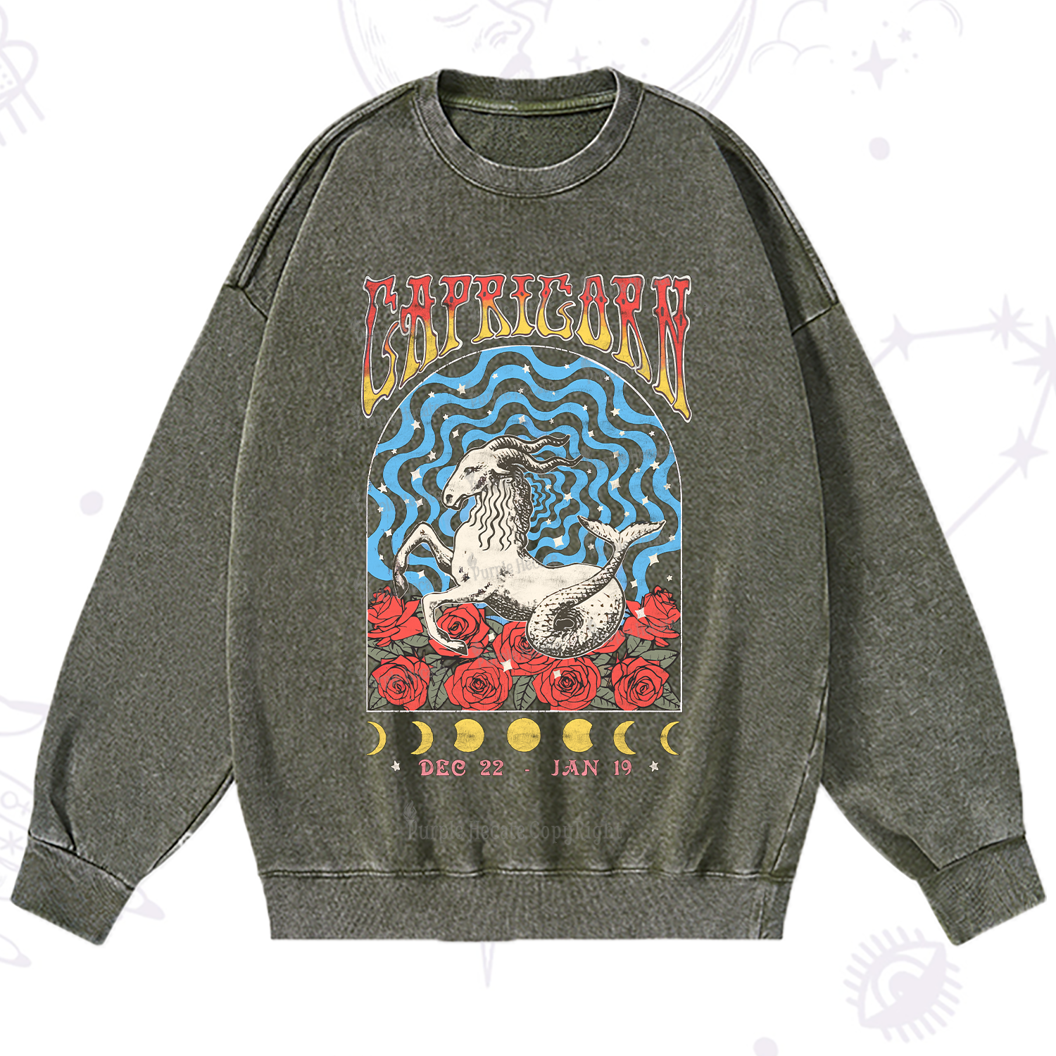 Purplehecate Capricorn Crew Zodiac Washed Sweatshirt