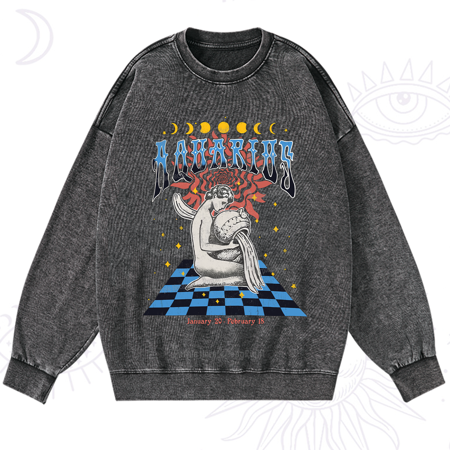 Purplehecate Aquarius Crew Zodiac Washed Sweatshirt