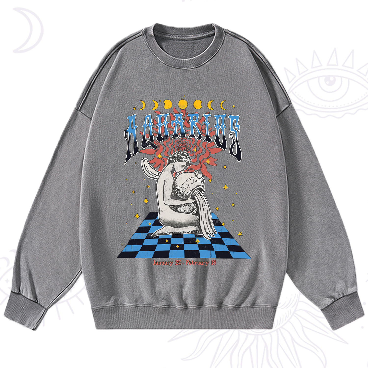 Purplehecate Aquarius Crew Zodiac Washed Sweatshirt