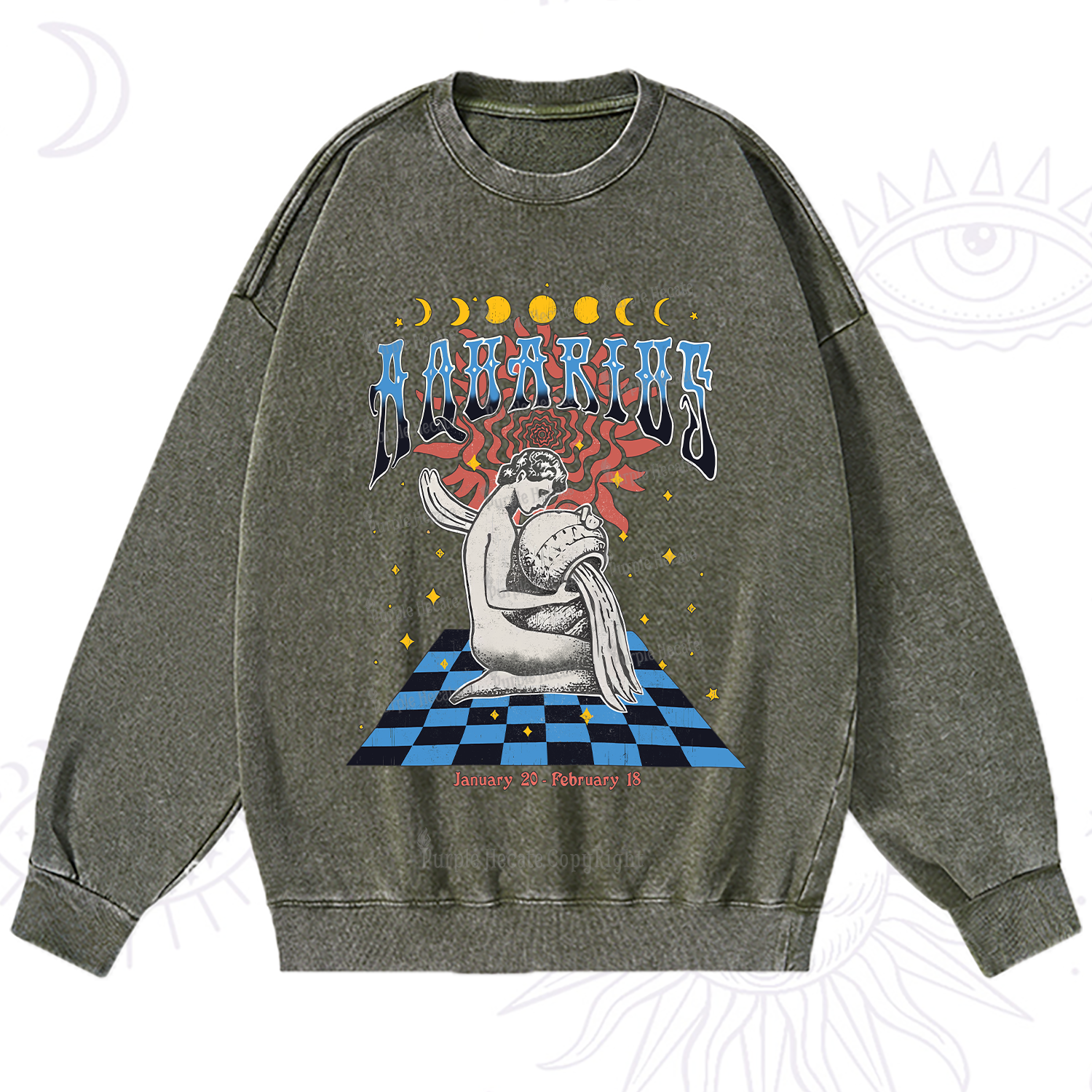 Purplehecate Aquarius Crew Zodiac Washed Sweatshirt