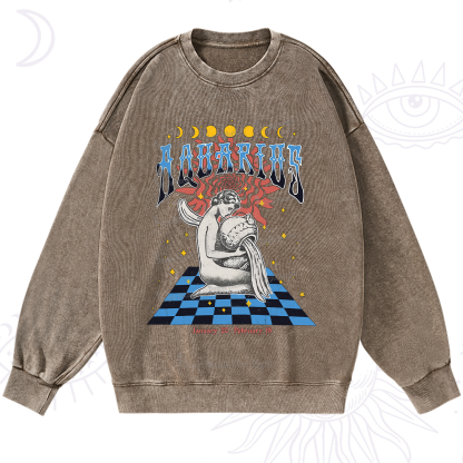 Purplehecate Aquarius Crew Zodiac Washed Sweatshirt
