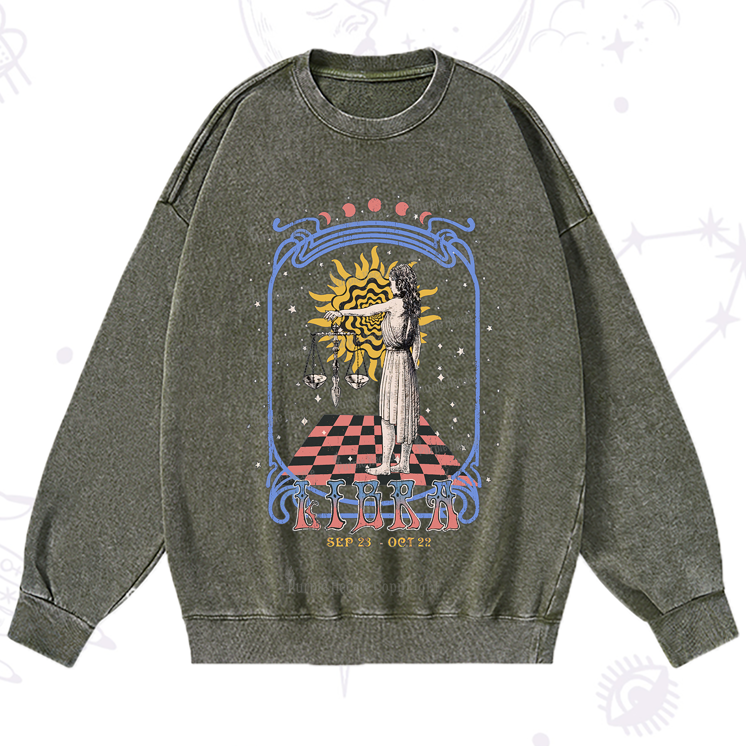 Purplehecate Libra Crew Zodiac Washed Sweatshirt