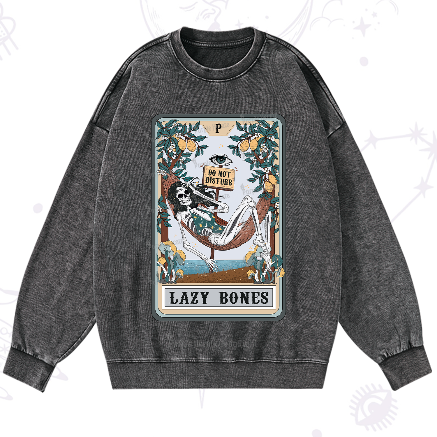 Purplehecate The Lazy Bones Tarot Washed Sweatshirt