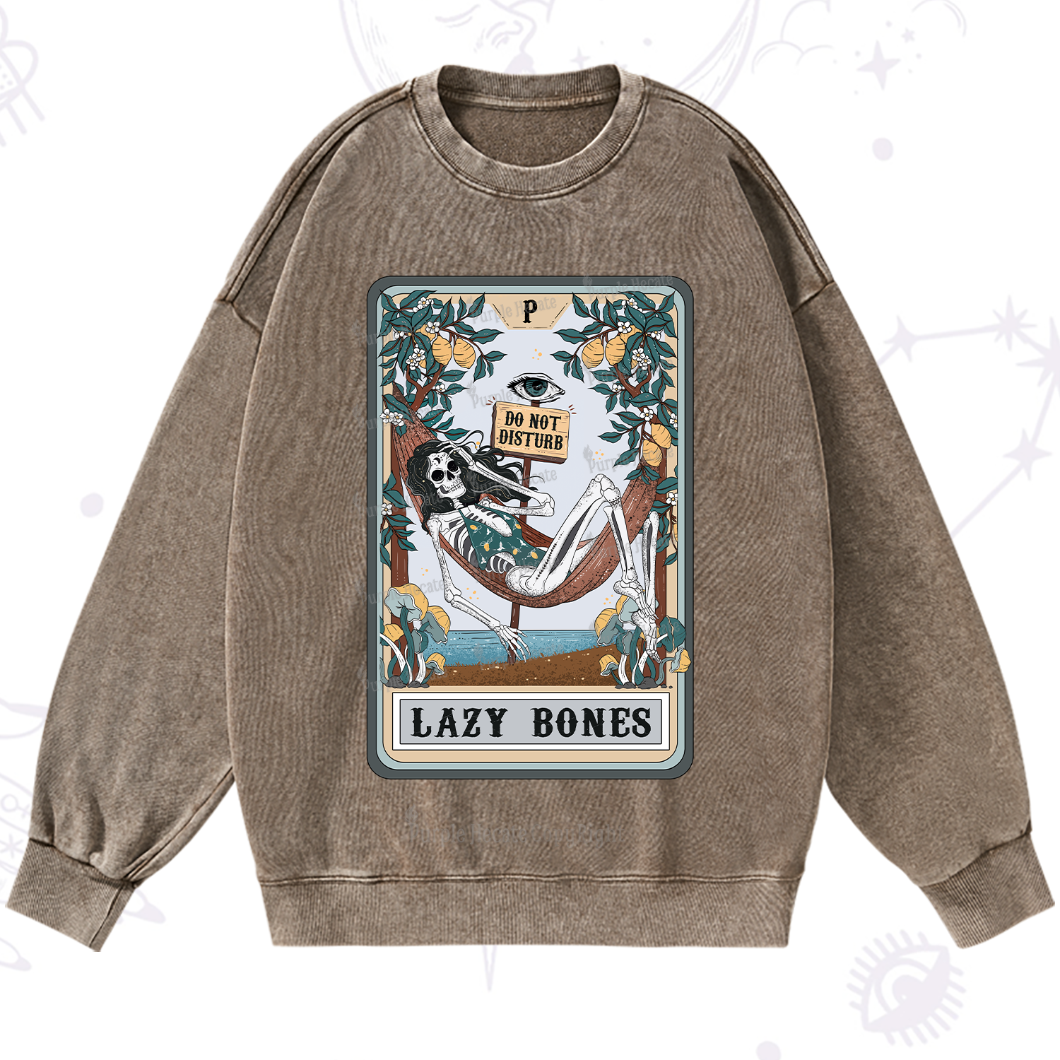 Purplehecate The Lazy Bones Tarot Washed Sweatshirt