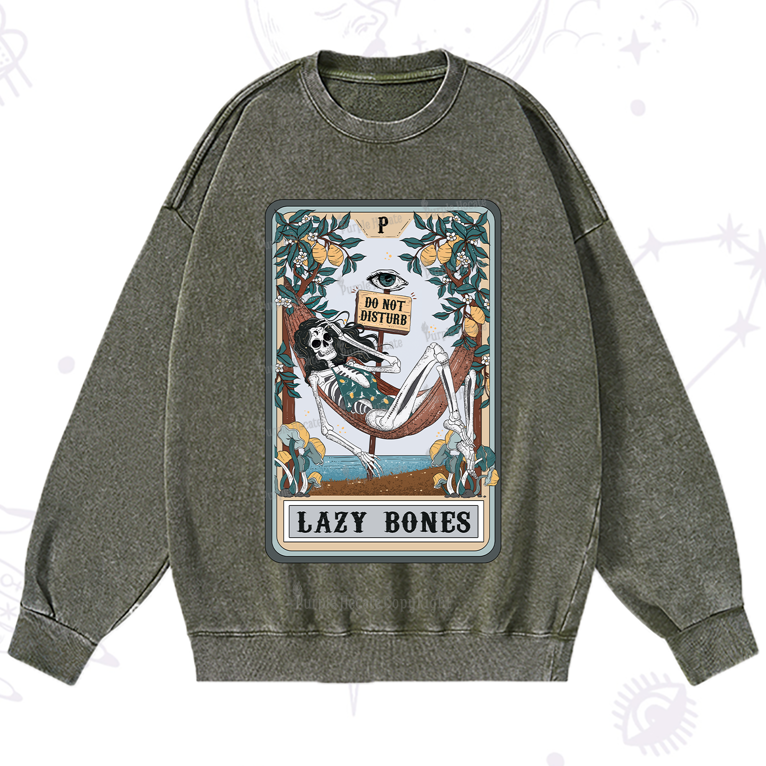 Purplehecate The Lazy Bones Tarot Washed Sweatshirt