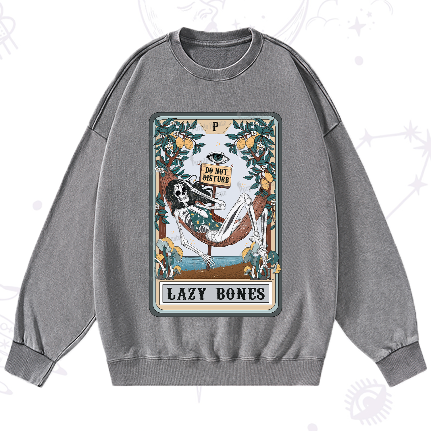 Purplehecate The Lazy Bones Tarot Washed Sweatshirt