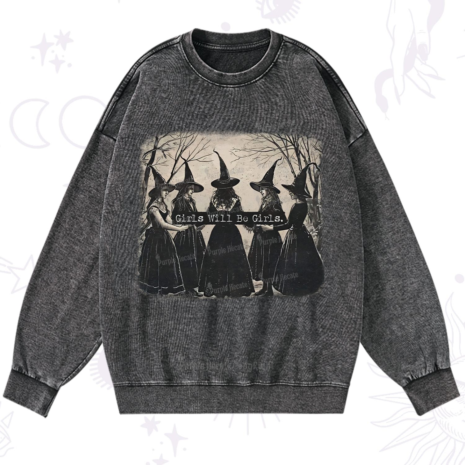 Purplehecate Girls Will Be Girls Witch Washed Sweatshirt