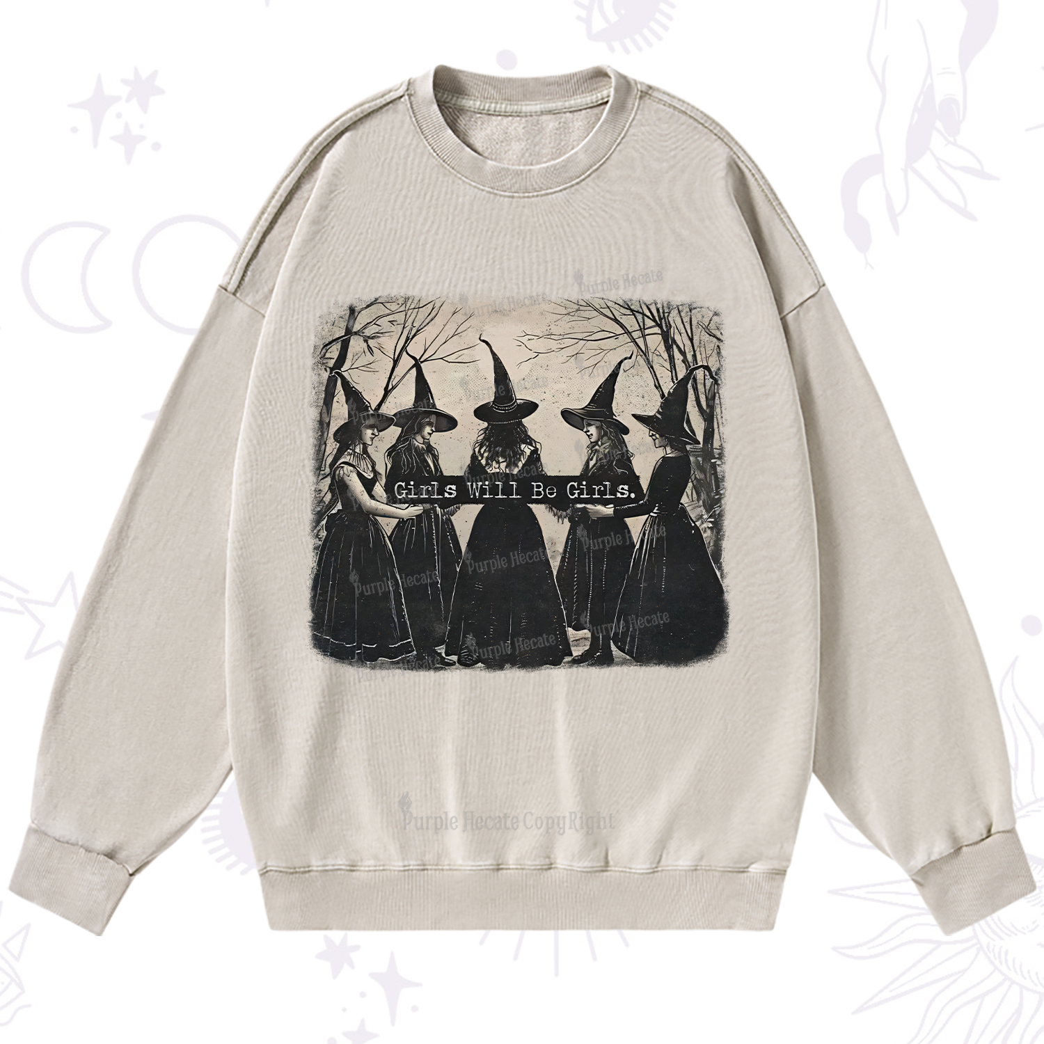 Purplehecate Girls Will Be Girls Witch Washed Sweatshirt