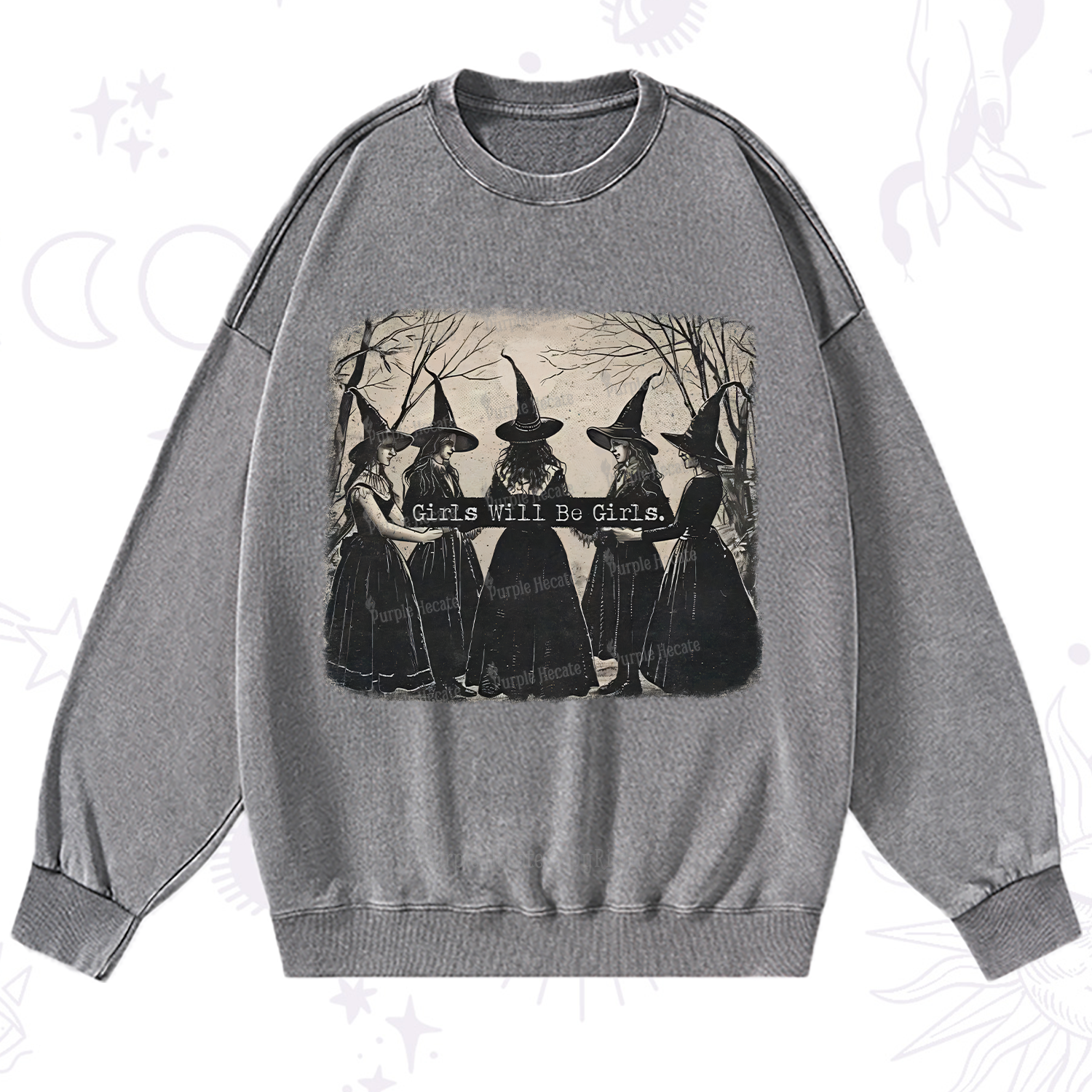 Purplehecate Girls Will Be Girls Witch Washed Sweatshirt