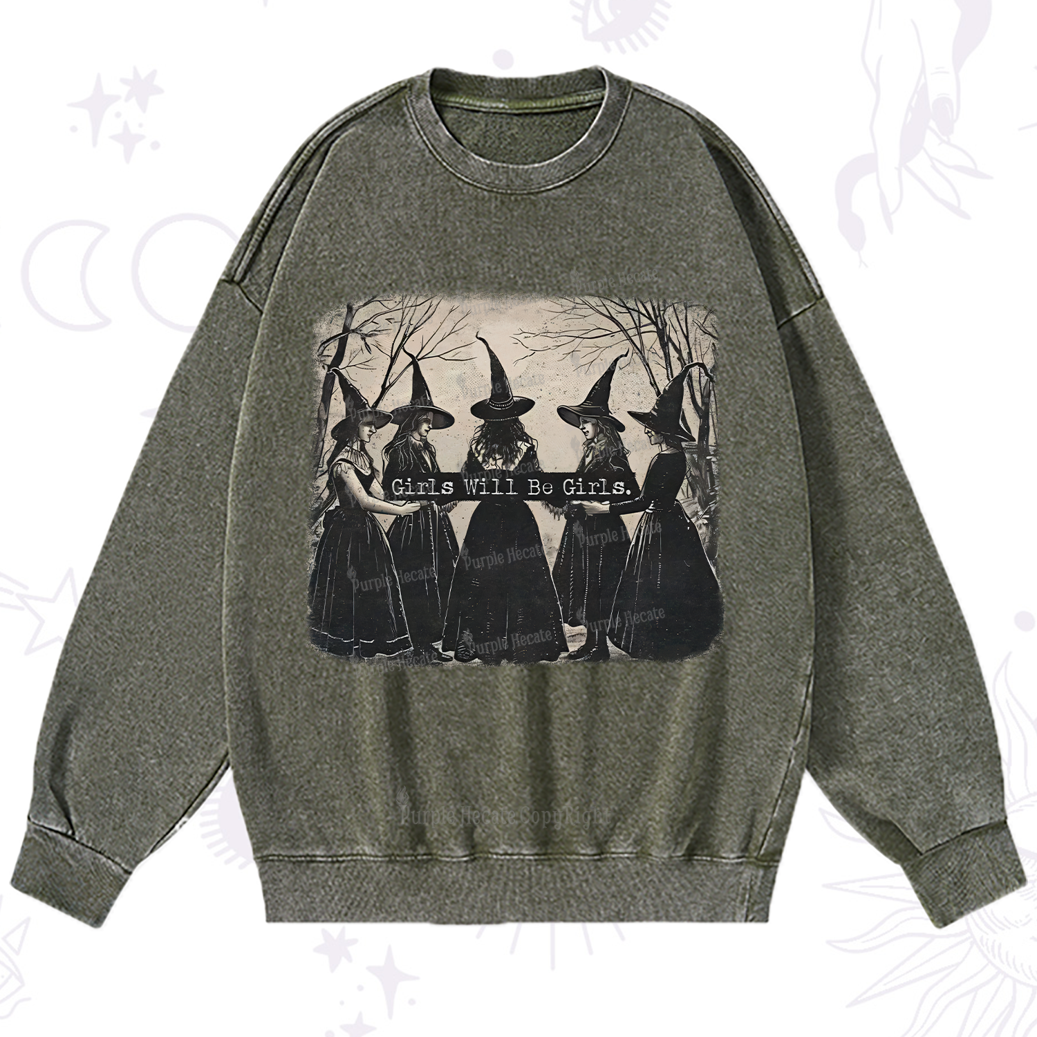 Purplehecate Girls Will Be Girls Witch Washed Sweatshirt