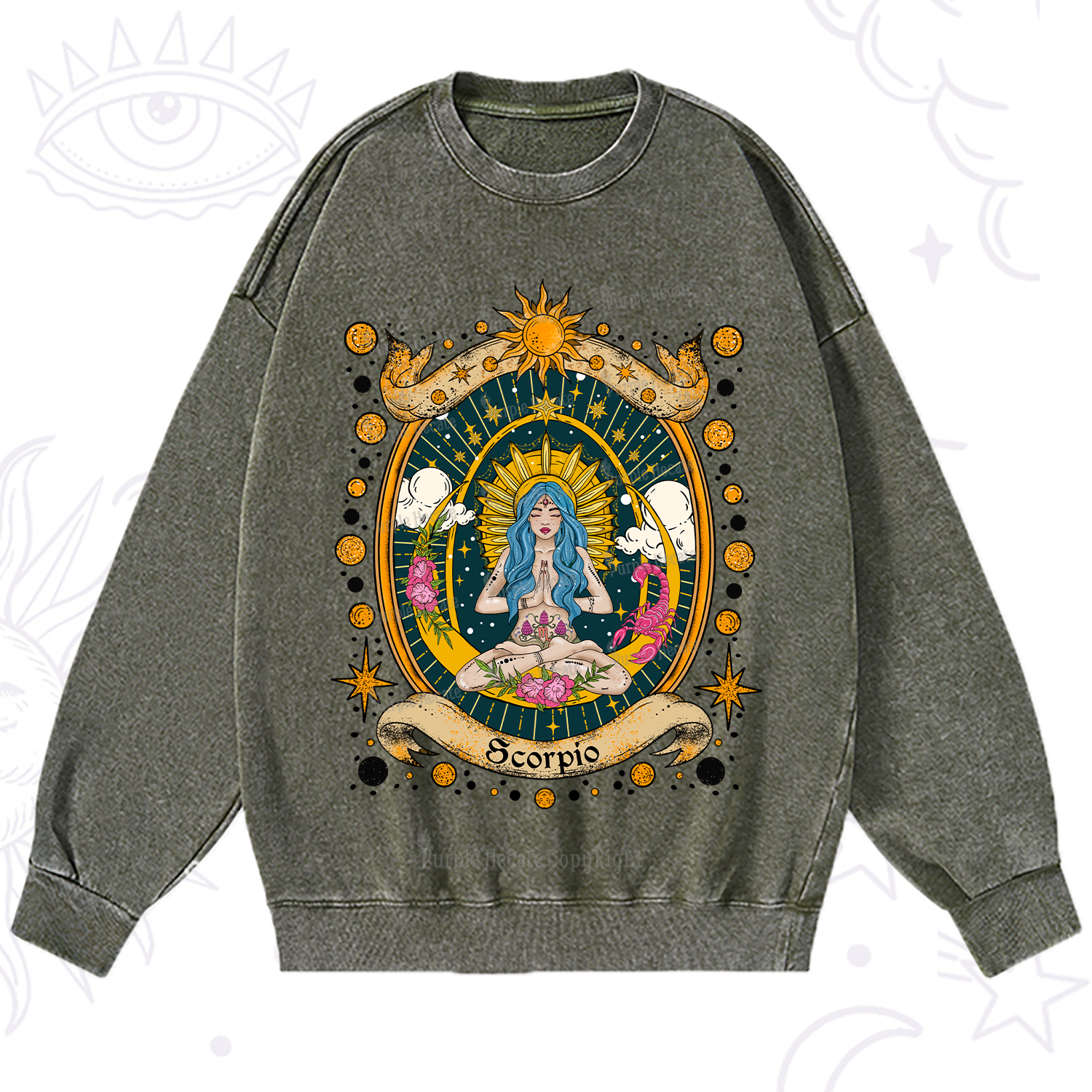 Purplehecate Scorpio Celestial Charm Zodiac Washed Sweatshirt