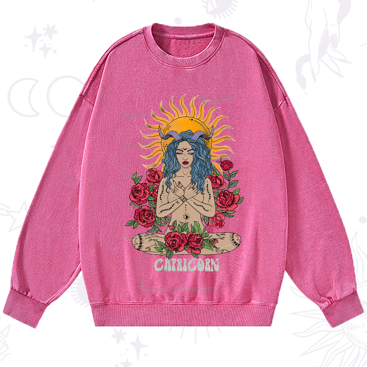 Purplehecate Sun Guardian Of Capricorn Zodiac Washed Sweatshirt