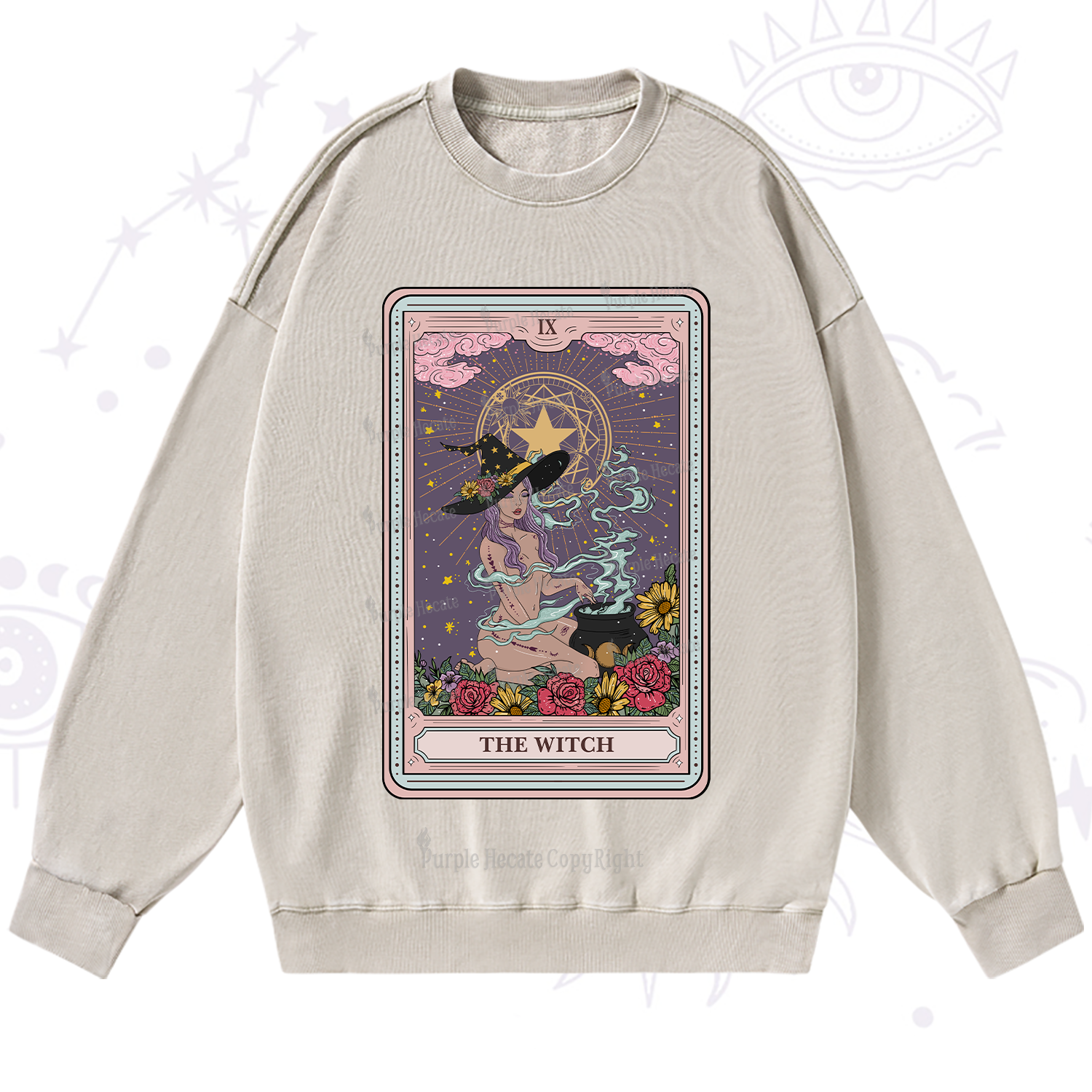 Purplehecate The Witch Tarot Washed Sweatshirt