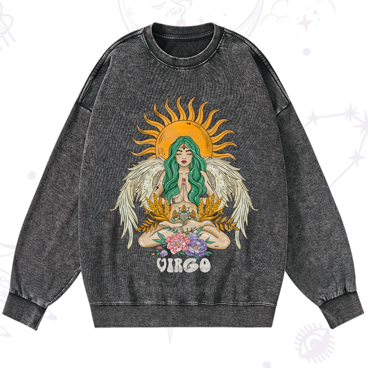 Purplehecate Sun Guardian Of Virgo Zodiac Washed Sweatshirt