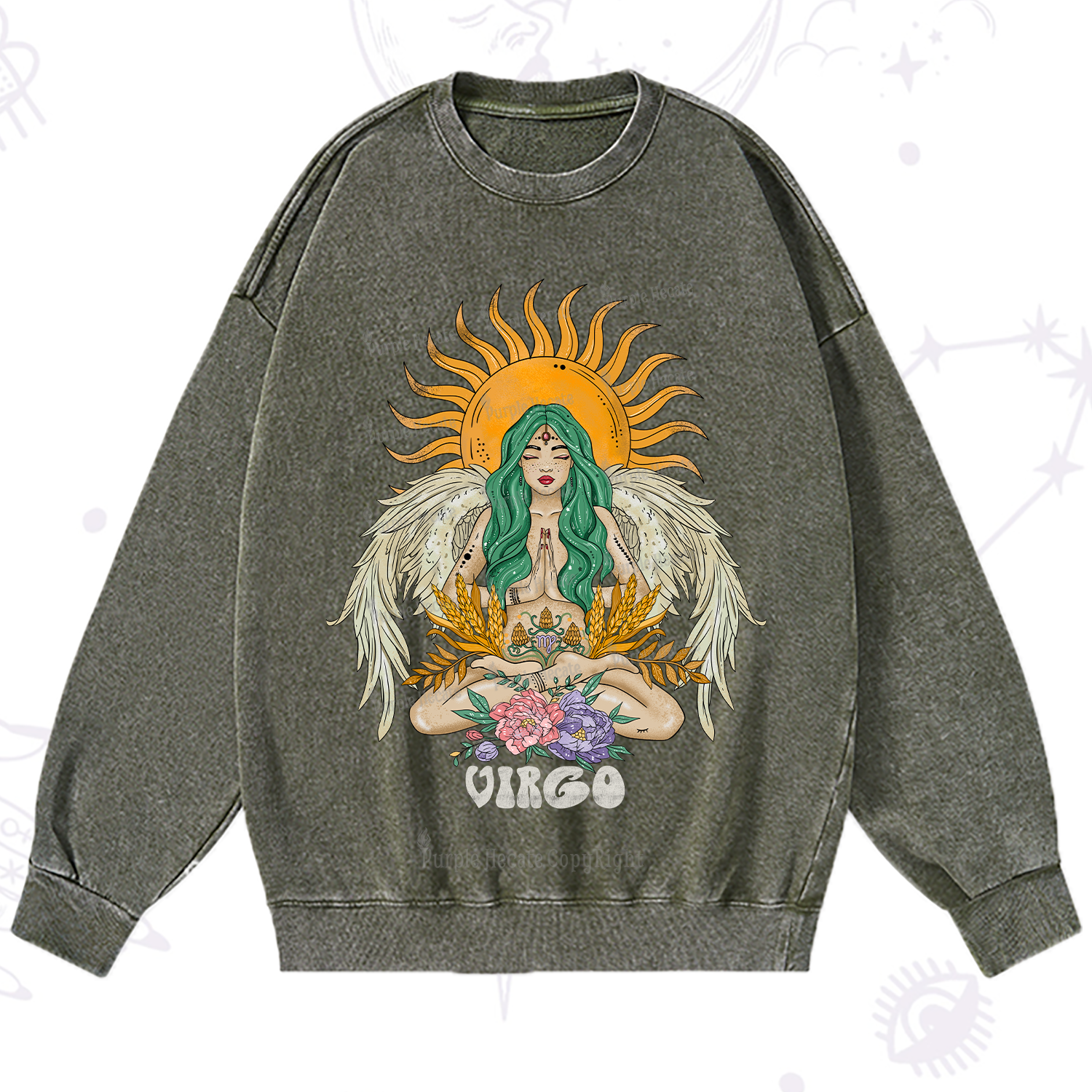 Purplehecate Sun Guardian Of Virgo Zodiac Washed Sweatshirt