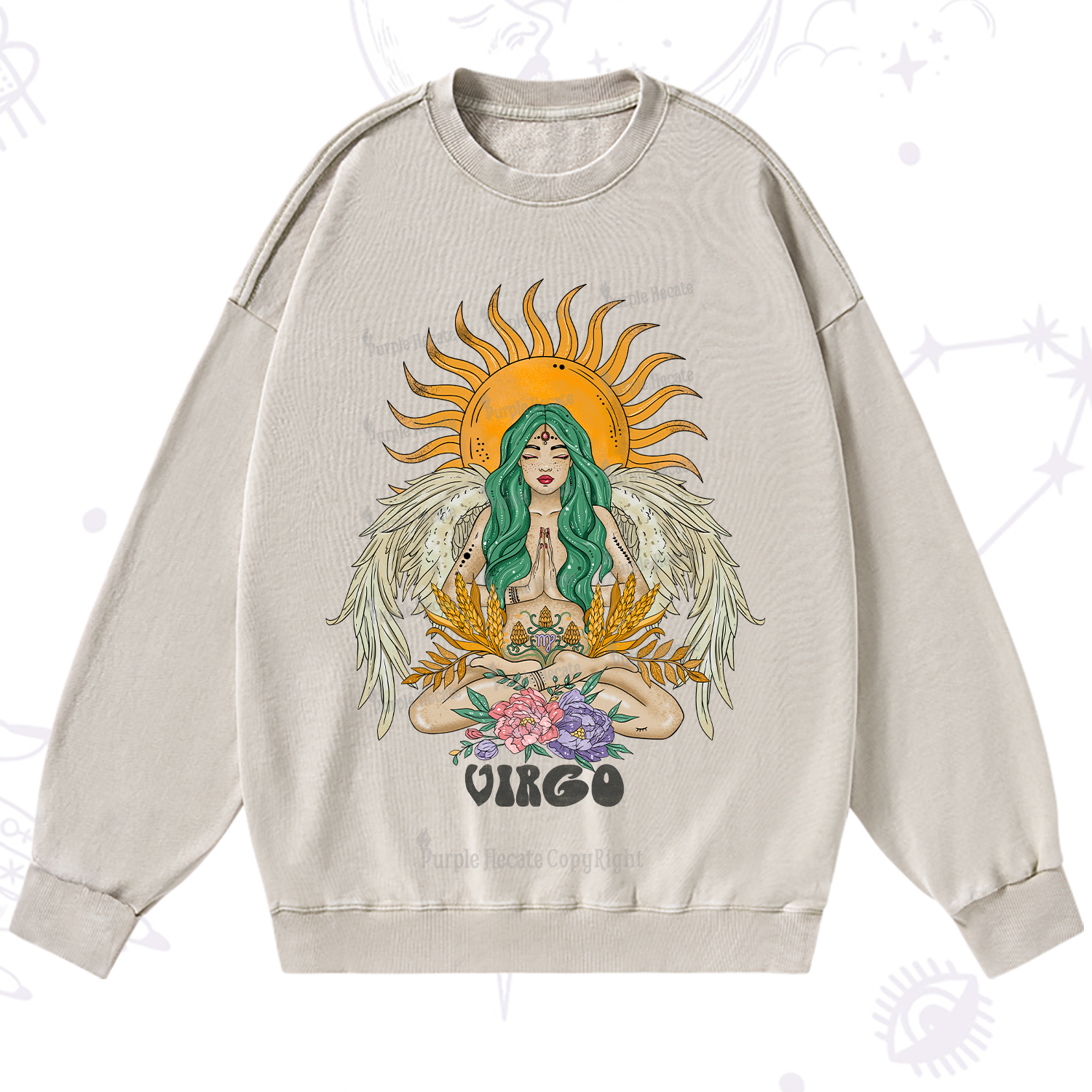Purplehecate Sun Guardian Of Virgo Zodiac Washed Sweatshirt