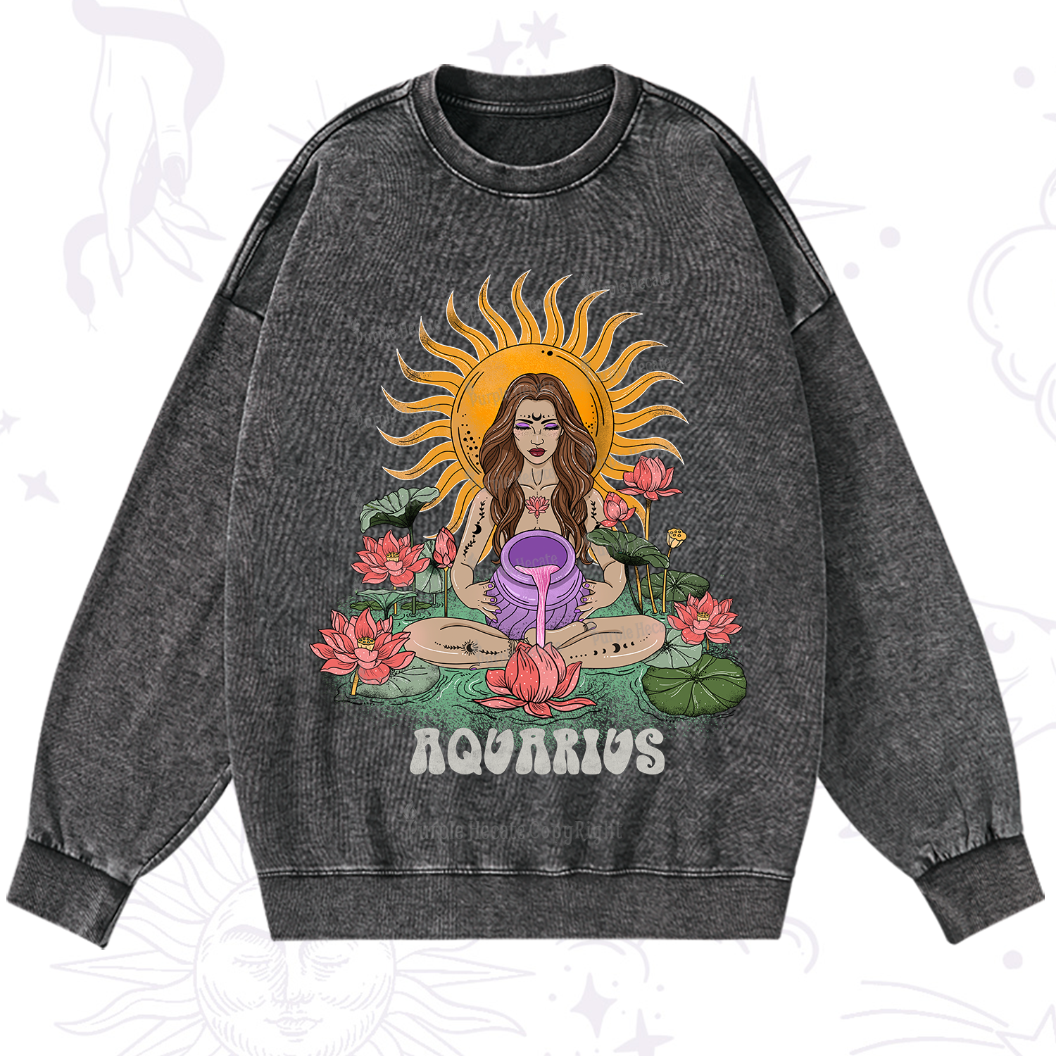 Purplehecate Sun Guardian Of Aquarius Zodiac Washed Sweatshirt