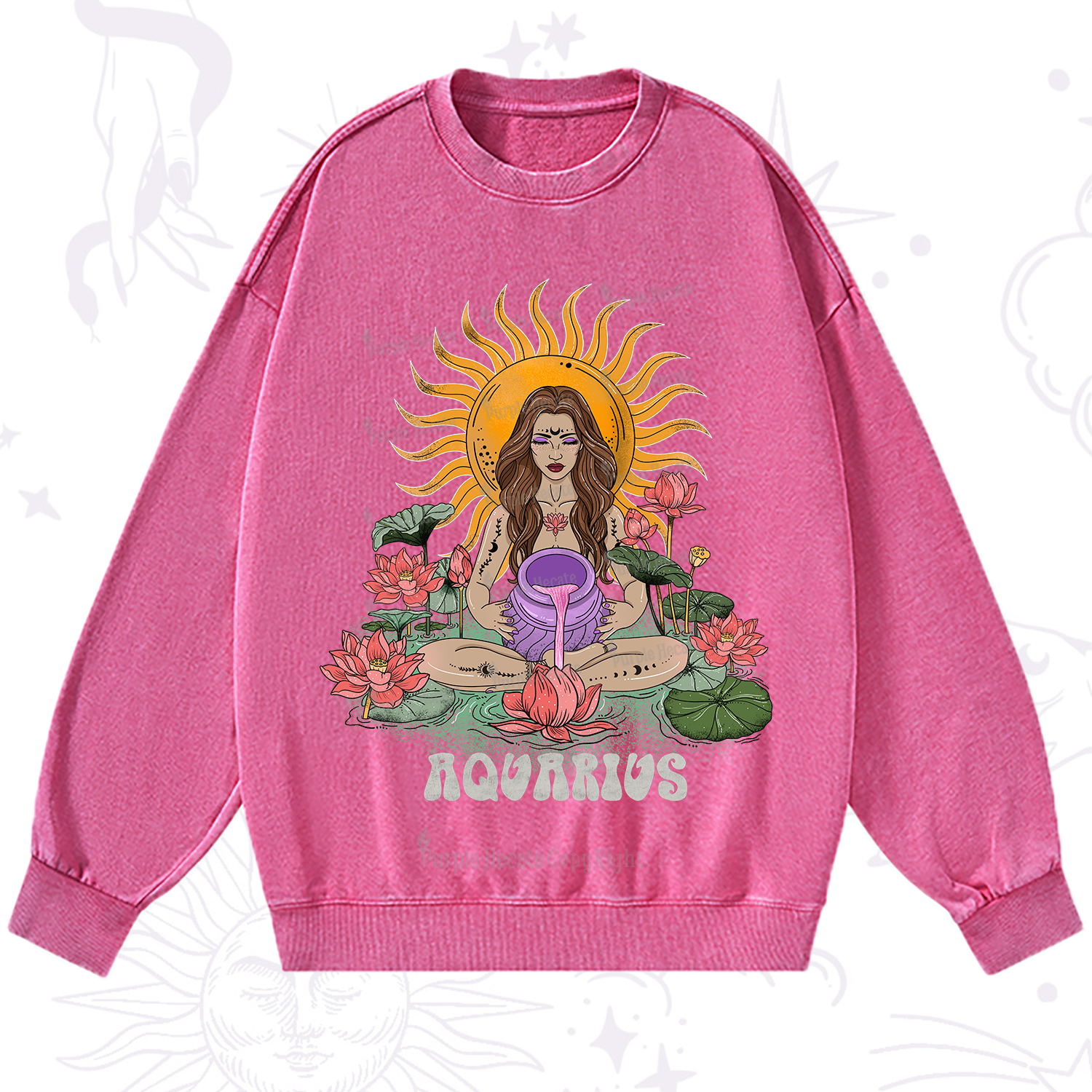 Purplehecate Sun Guardian Of Aquarius Zodiac Washed Sweatshirt