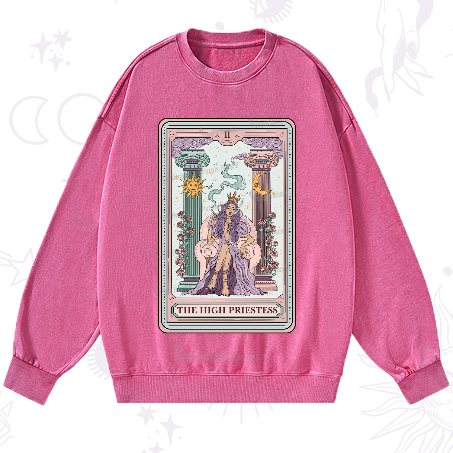Purplehecate The High Priestess Tarot Card Washed Sweatshirt