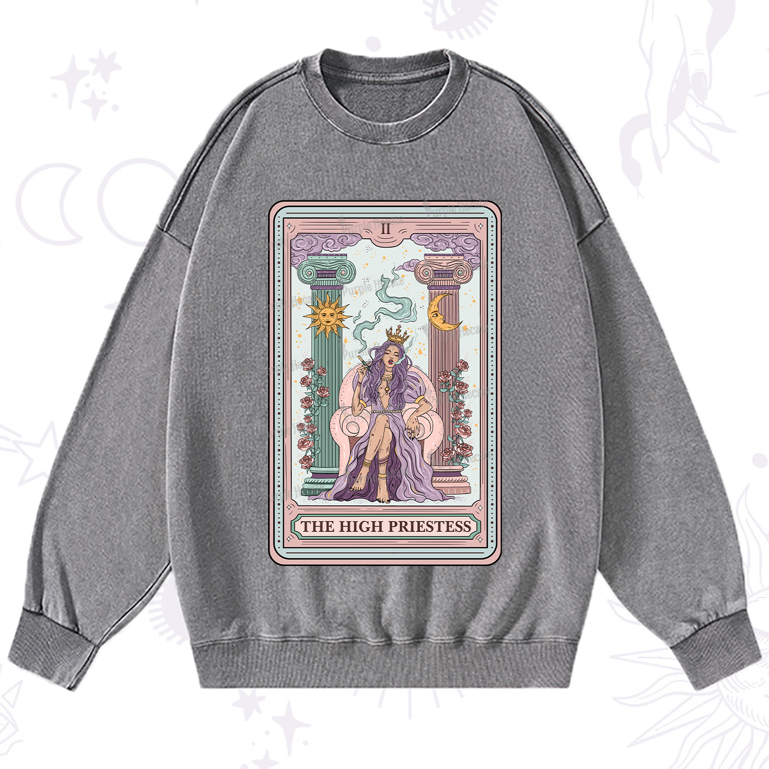 Purplehecate The High Priestess Tarot Card Washed Sweatshirt