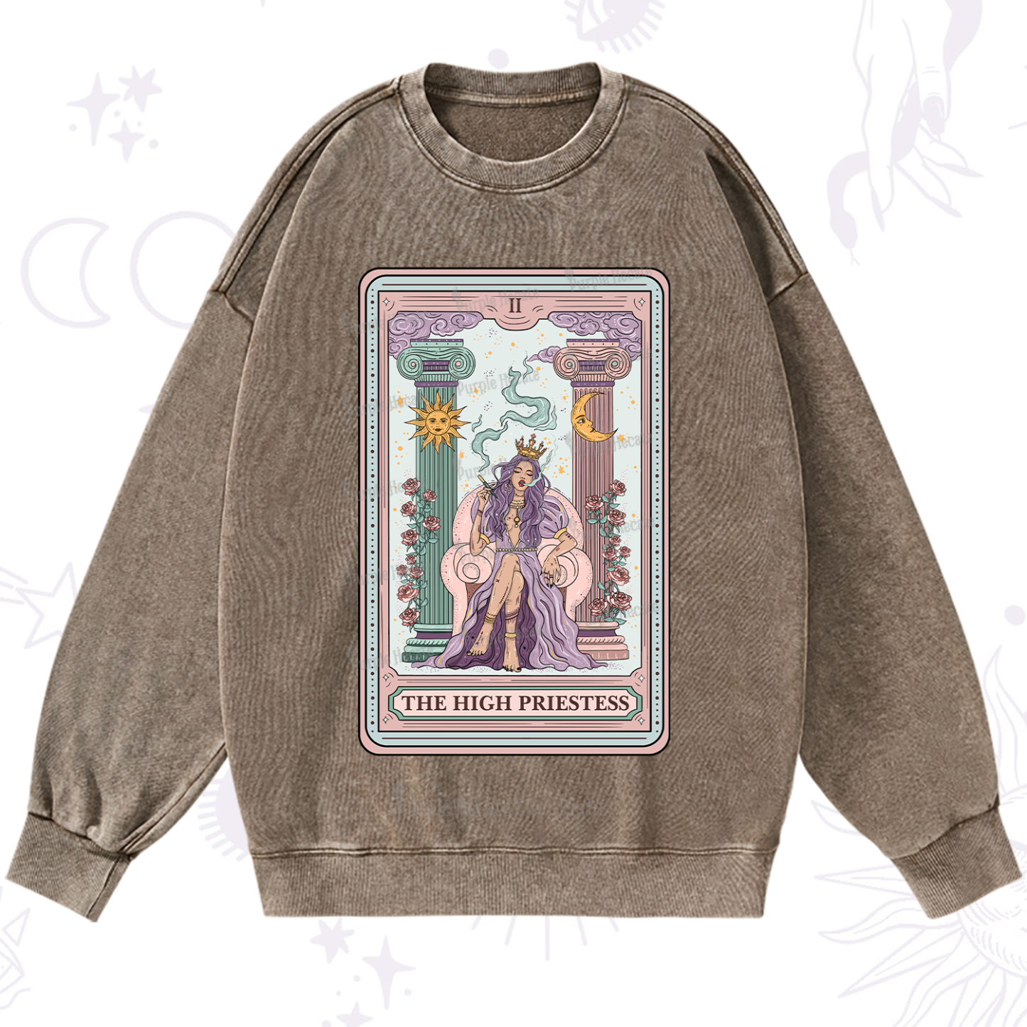 Purplehecate The High Priestess Tarot Card Washed Sweatshirt