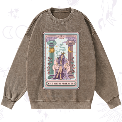 Purplehecate The High Priestess Tarot Card Washed Sweatshirt
