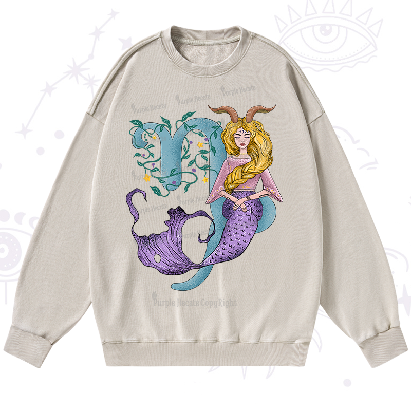 Purplehecate Capricorn In Astrology Zodiac Washed Sweatshirt