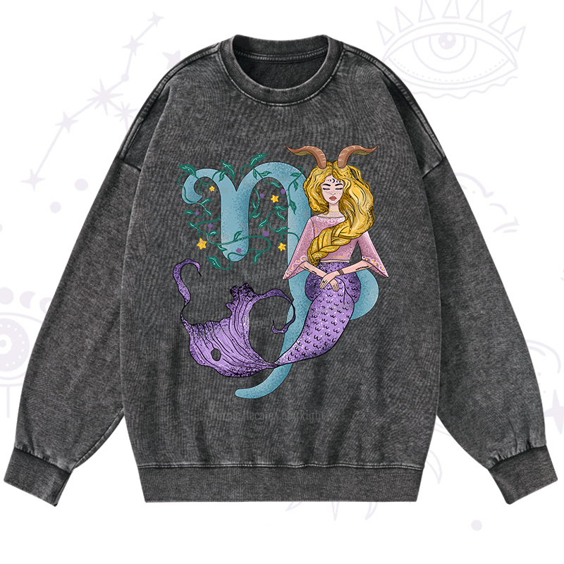 Purplehecate Capricorn In Astrology Zodiac Washed Sweatshirt