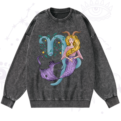 Purplehecate Capricorn In Astrology Zodiac Washed Sweatshirt
