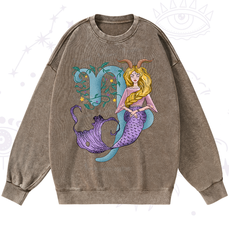 Purplehecate Capricorn In Astrology Zodiac Washed Sweatshirt