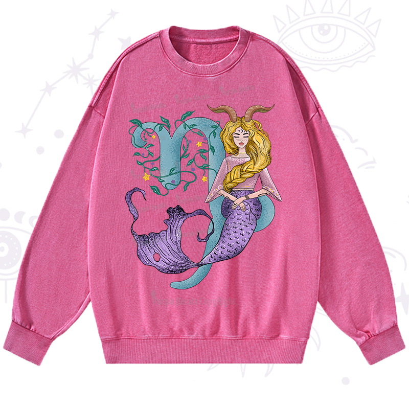 Purplehecate Capricorn In Astrology Zodiac Washed Sweatshirt