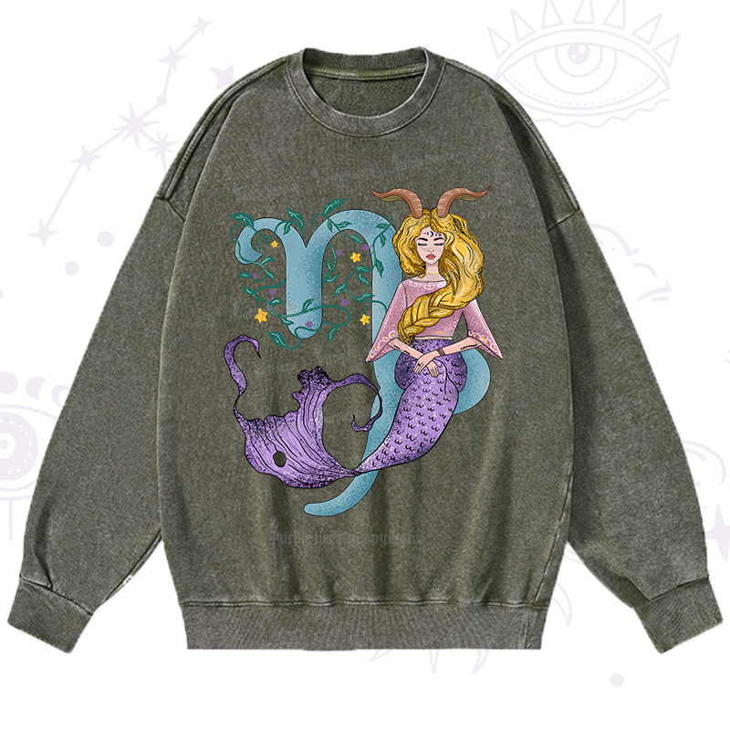 Purplehecate Capricorn In Astrology Zodiac Washed Sweatshirt