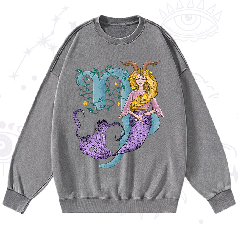 Purplehecate Capricorn In Astrology Zodiac Washed Sweatshirt