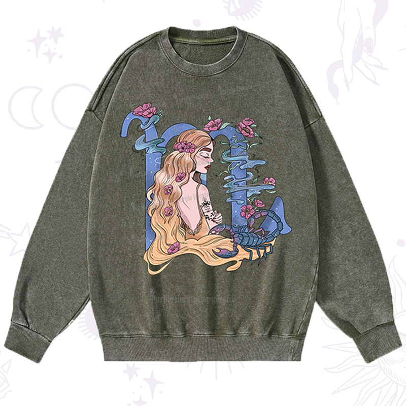 Purplehecate Scorpio In Astrology Zodiac Washed Sweatshirt