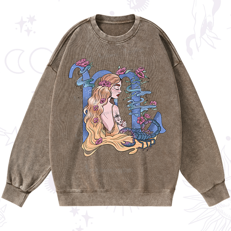 Purplehecate Scorpio In Astrology Zodiac Washed Sweatshirt
