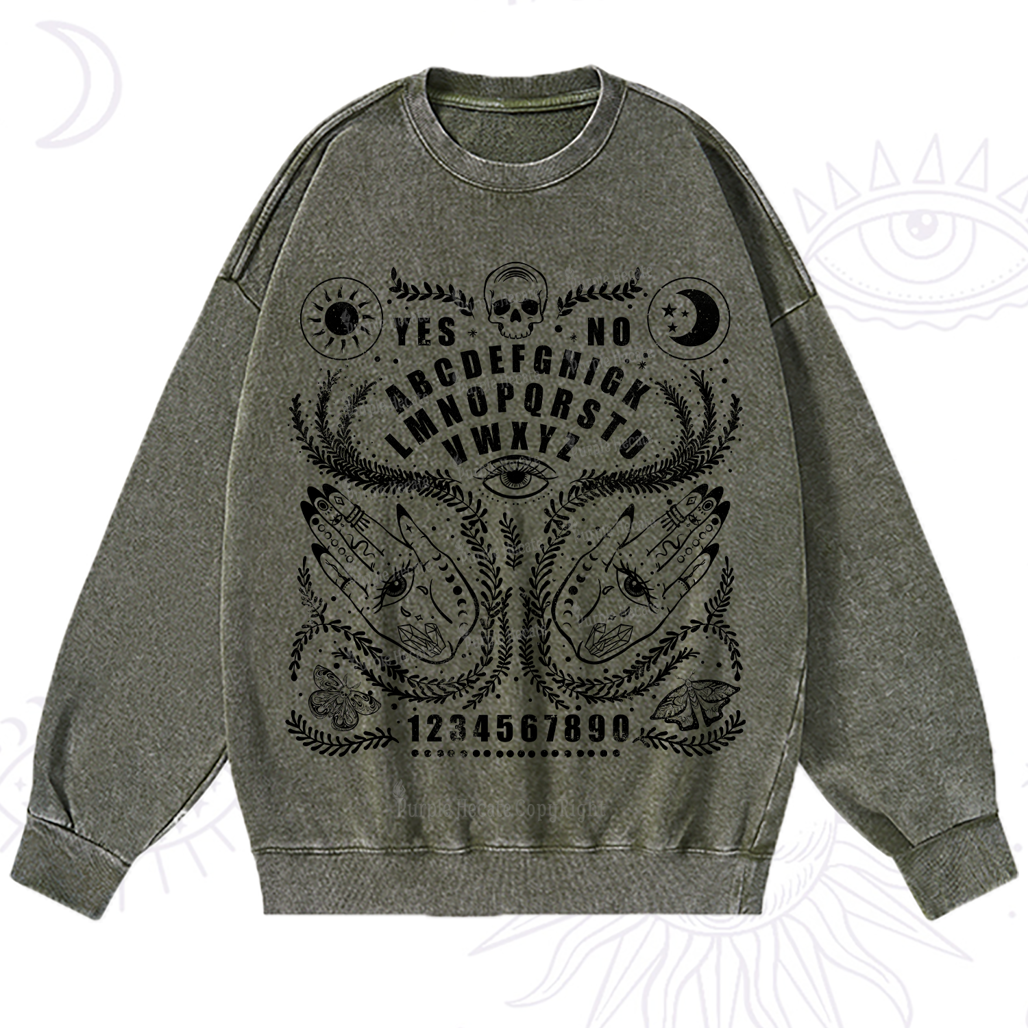 Purplehecate Ouija Spirit Board Washed Sweatshirt