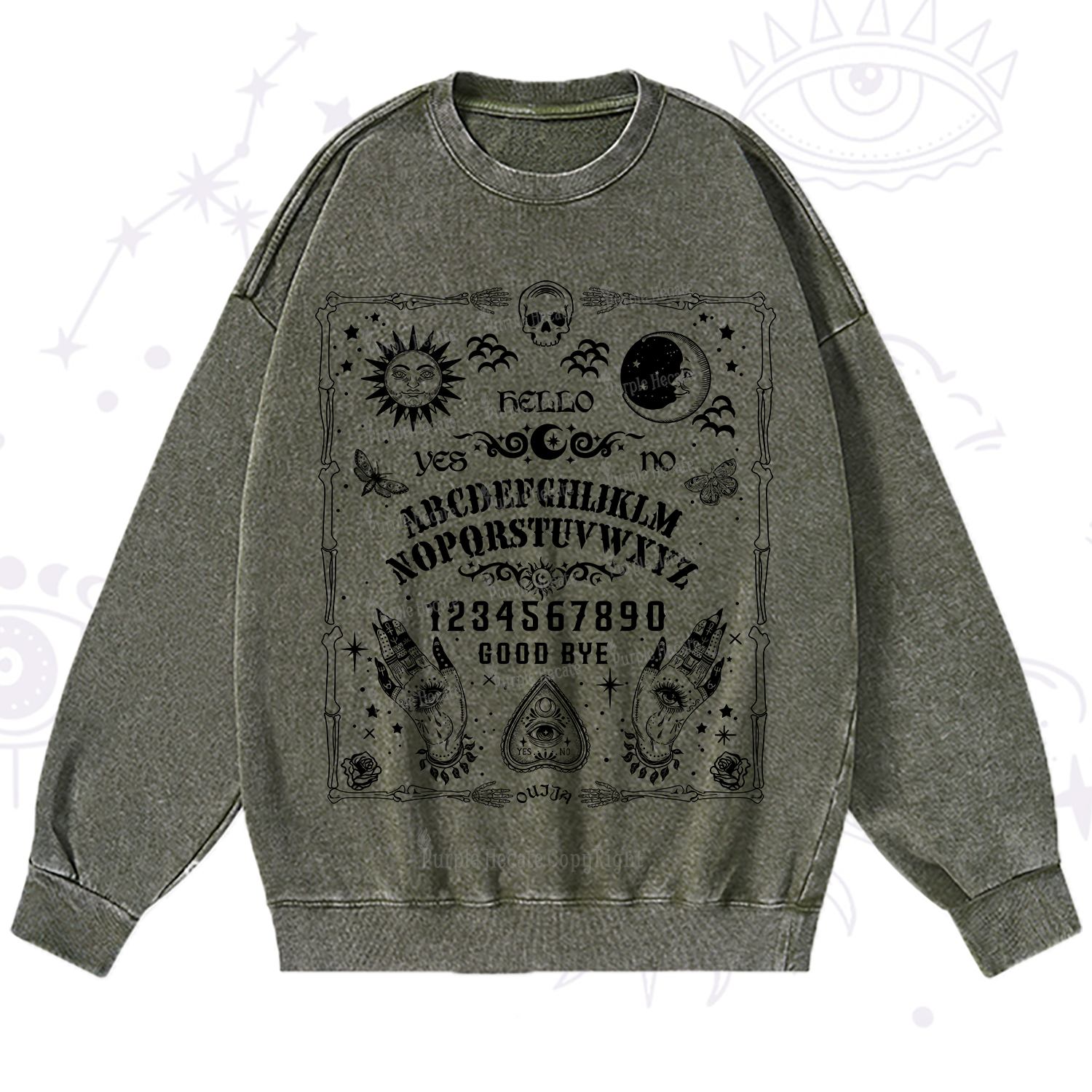 Purplehecate Ouija Board Washed Sweatshirt